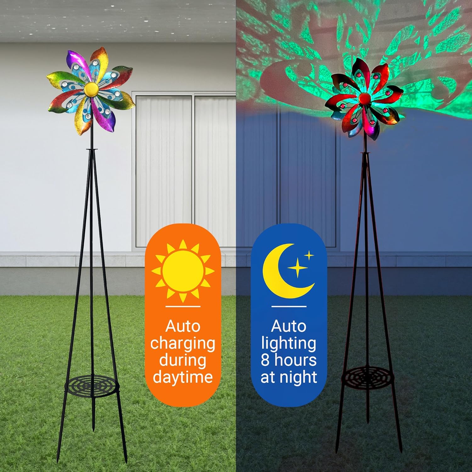 69" Metal Wind Spinners Outdoor with Plant Rack,3 Legs Colorful Windmill for Yard, Kinetic Yard Art, Waterproof Large Wind Sculptures for Garden Backyard Outdoor Decor Lawn Ornaments for Outside