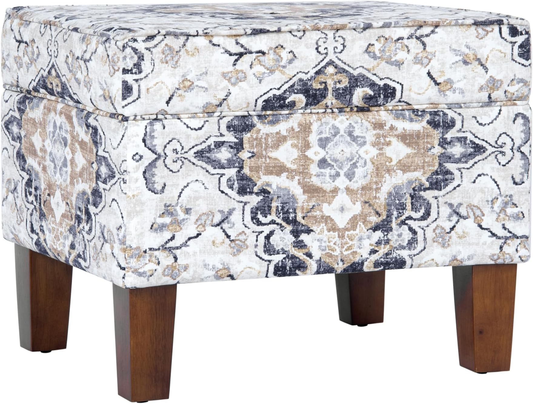 Homepop Home Decor |K7646-A862 | Upholstered Modern Rectangular Storage Ottoman | Hinged Lid Ottoman with Storage for Living Room & Bedroom, Antiqued Ebony Cream