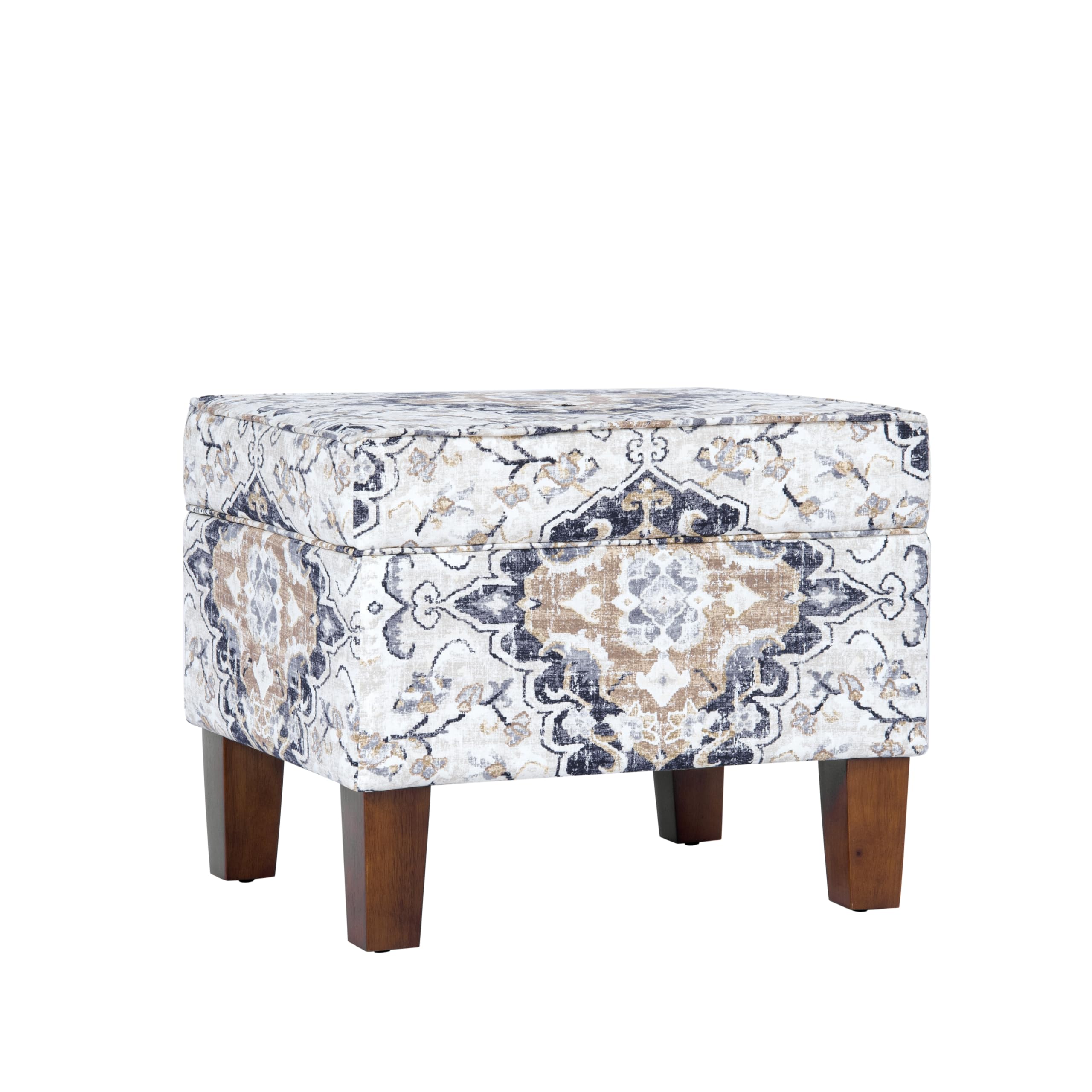 HomePop Home Decor |K7646-A862 | Upholstered Modern Rectangular Storage Ottoman | Hinged Lid Ottoman with Storage for Living Room & Bedroom, Antiqued Ebony Cream