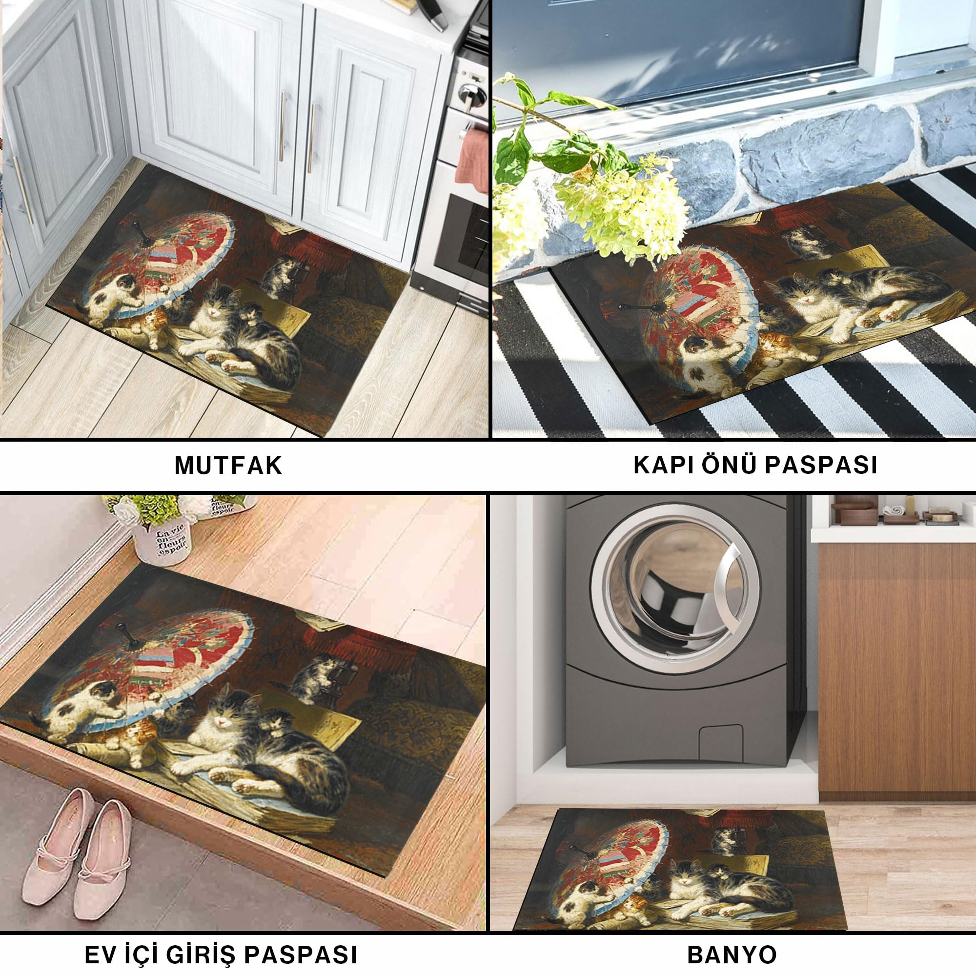 MONNHEIN Kapı Önü Paspası - Modern ve Şık Kapı Paspası | Ev, Ofis ve Dış Mekân Kullanımı İçin (Sanat ve Kediler)