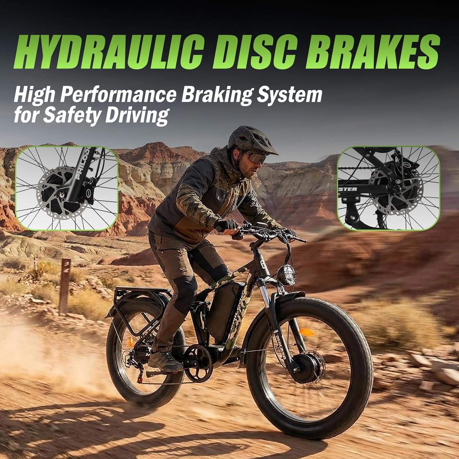 PHILODO 5000w Dual Motor E-Bike 60V Electric Bike for Adults,45 MiIe P-Hour Full Suspension Hydraulic Disc Brakes EBike,26/24x4 Fat Tires Mountain Bikes for All Terrain Snow/Sand