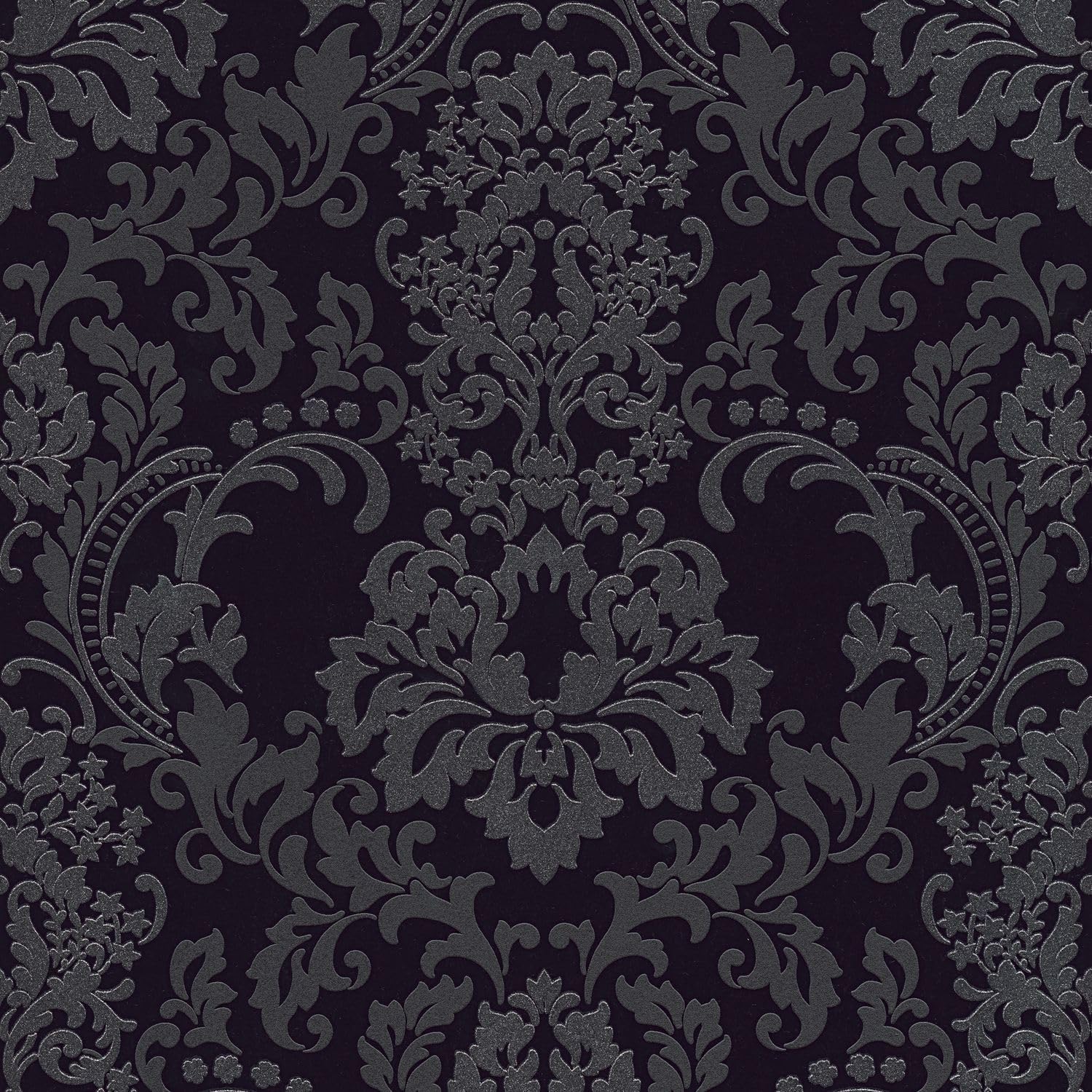 Papier peint baroque motif damas classique tapisserie noire intissée