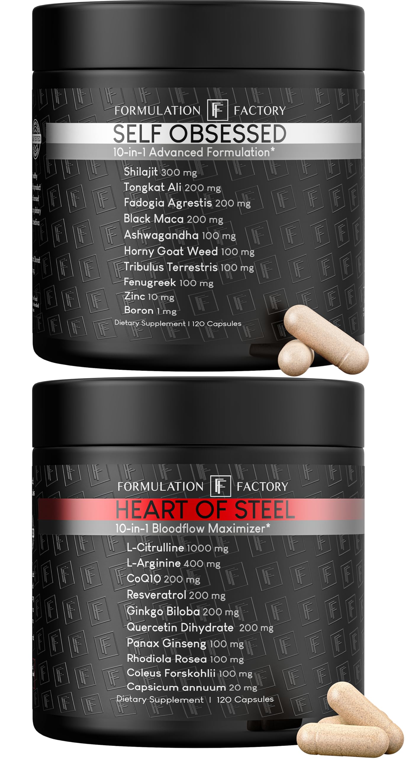 Formulation Factory Self Obsessed x Heart of Steel (Bundle) – Testosterone Booster for Men & Nitric Oxide Blood Flow Stack with Shilajit, Tongkat Ali, L-Citrulline 1000mg & CoQ10
