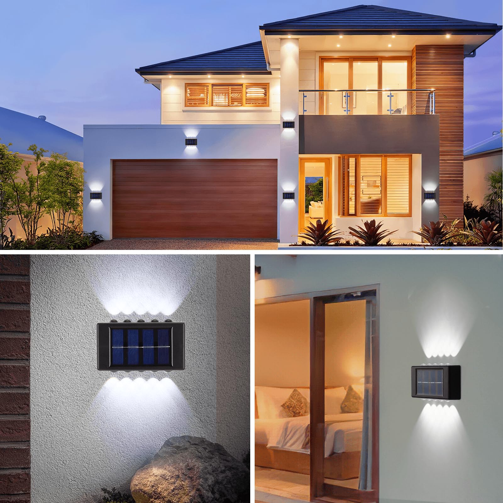 YUNYODA 4 Pack Solar Fence Lights, 10 LED Solar Wall Lights Outdoor with Up & Down Lighting - Image 2