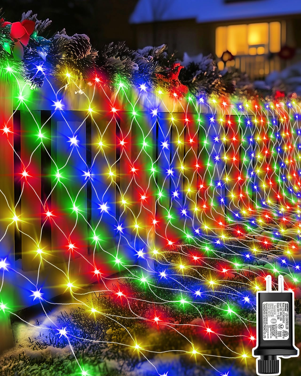 Christmas Net Lights 12ft x 5ft, 360 LED Outdoor Mesh Lights with 8 Modes, Waterproof Bush String Lights for Home Garden Yard Xmas Decorations Connecable, Timer (Multicolor)