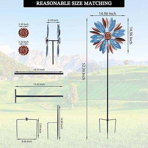 Miniatura 3 de Molino de viento, movimiento cinético, metal, escultura de alta calidad para exteriores, patio, césped y jardín