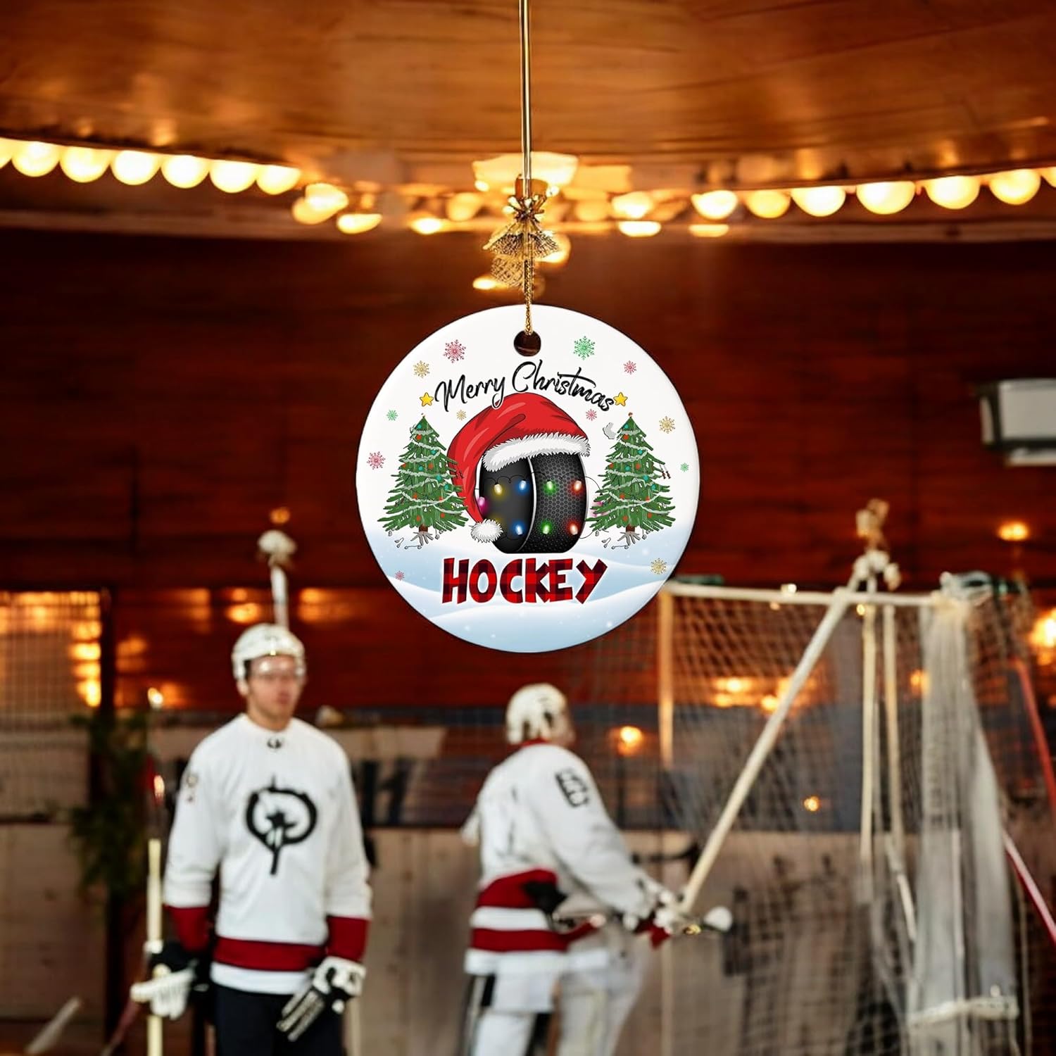 2025 Christmas Ornament - Hockey Merry Christmas Ceramic Ornament, Xmas Tree Decoration, Hanging Ornament, for Family, Friends, Hockey Lovers - Image 6