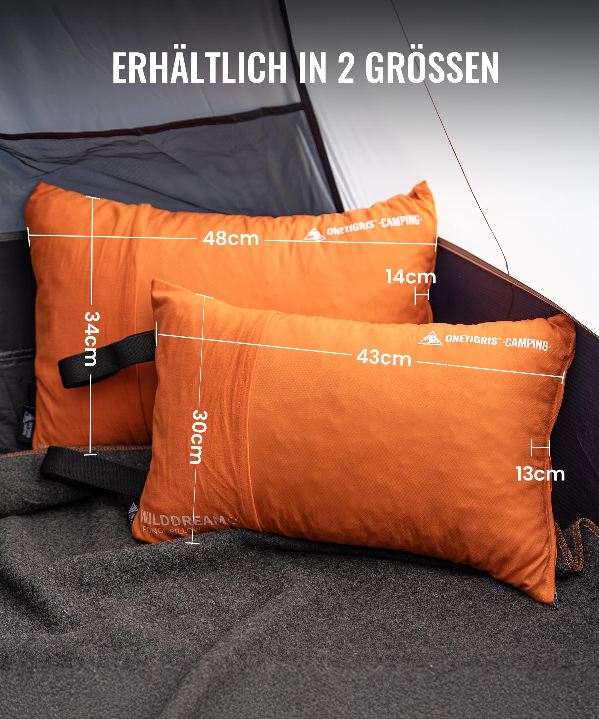 OneTigris WILDDREAM Grand coussin de camping en mousse à mémoire de forme broyée, coussin de voyage compressible pour l'extérieur, le tourisme sac à dos et la voiture (48 x 34 x 14 cm)