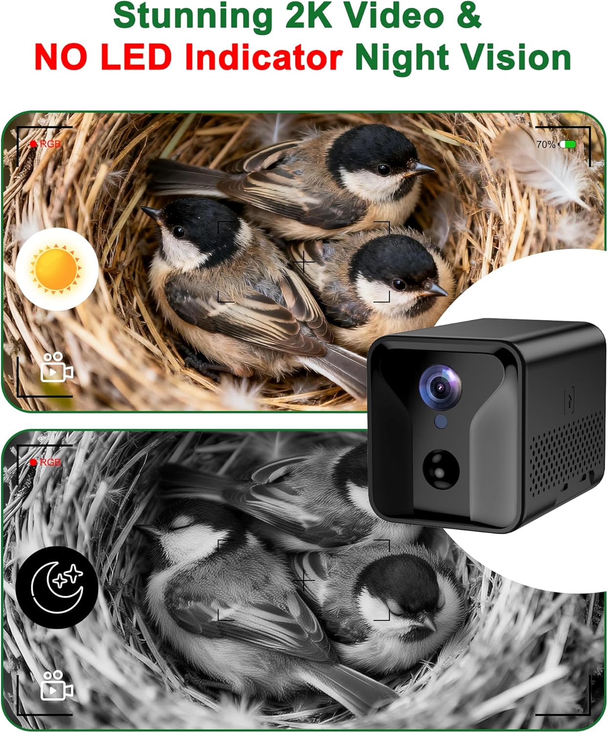 KinetCam Bird House with Camera Solar Powered, 2K HD Wi-Fi Bird Watching Cam for Birdhouse, Auto Detect & Notify, Night Vision, APP Control, Wooden Birdhouse with Camera Inside - Image 4