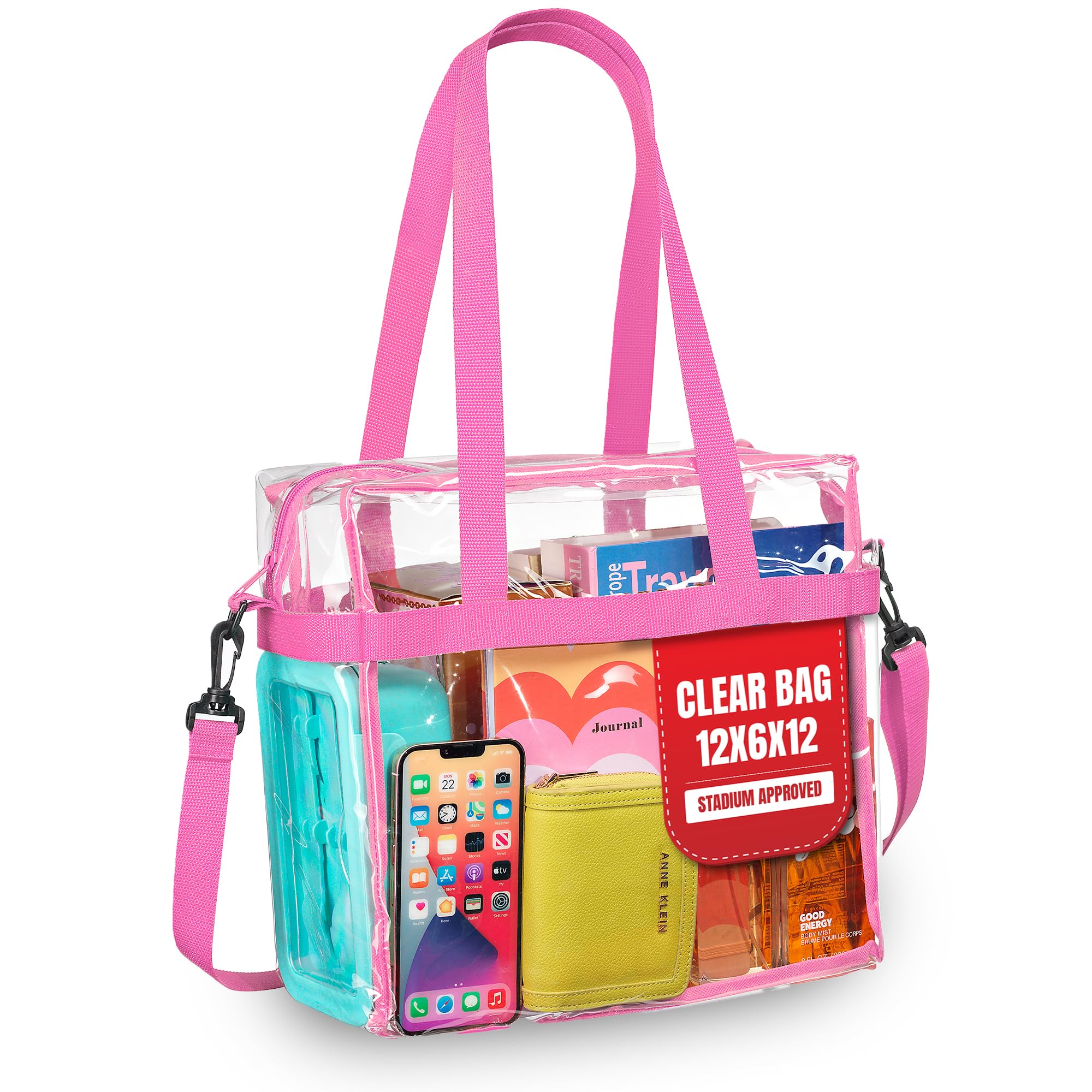Handy Laundry Clear Bag 12x6x12 Stadium Approved Transparent Tote with Zippered Top & Shoulder Straps Work, Sports, Concerts