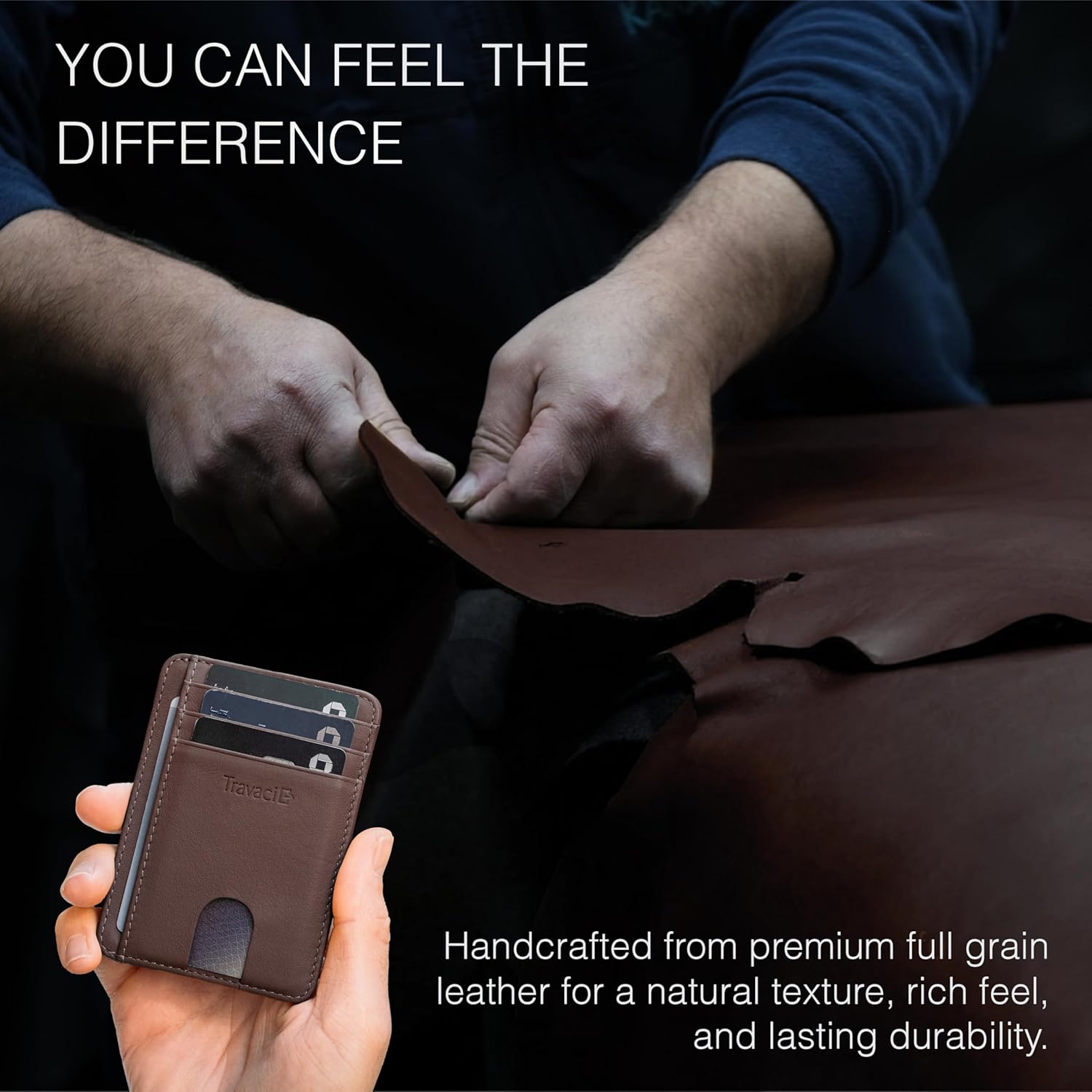 Full Grain Leather Slim Wallet for Men and Women - Small Minimalist Wallet and Leather Card Holder - Thin Front Pocket Credit Card Holder - Dark Brown - Image 5