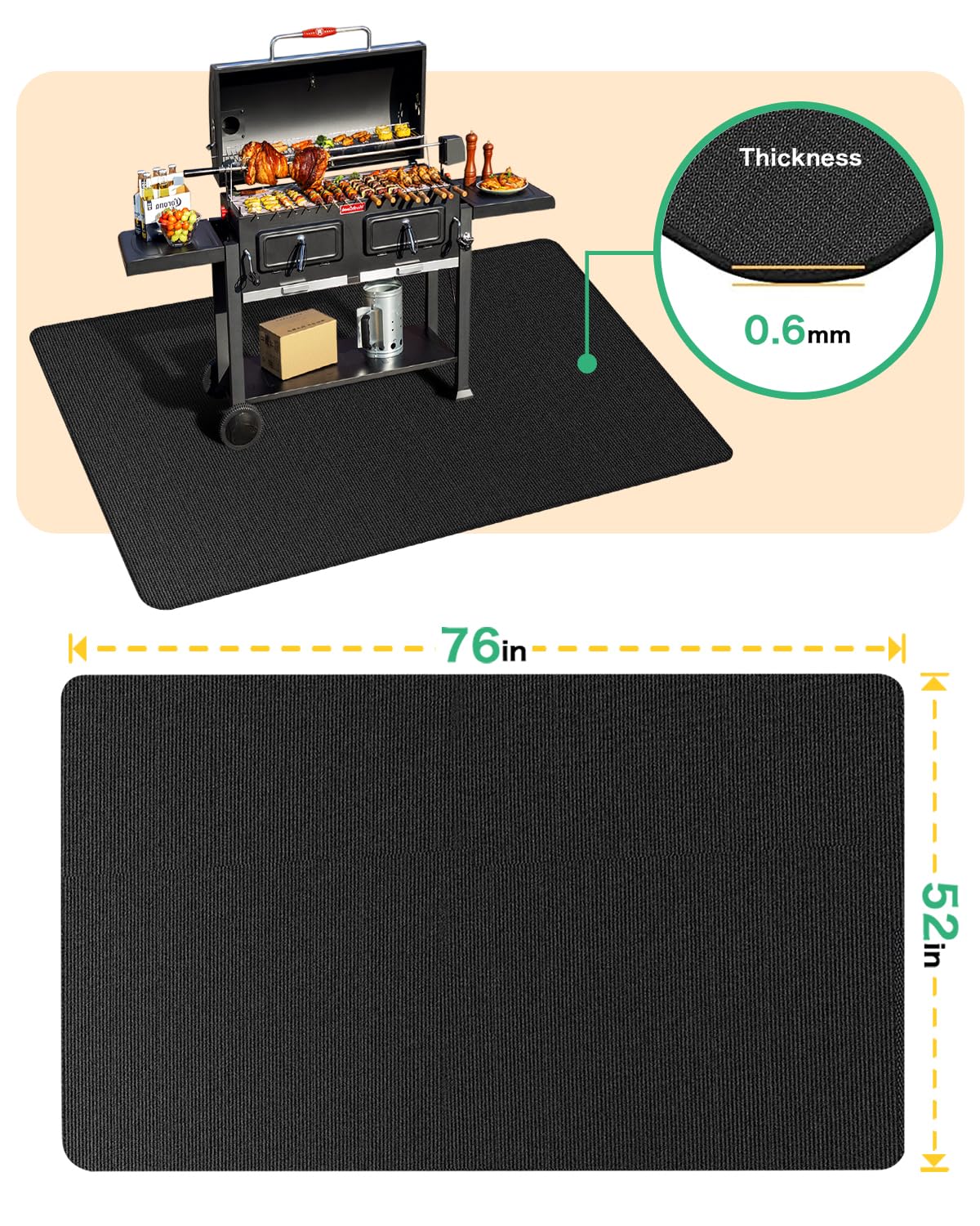 TAOMAND Grand tapis de cuisson pour barbecue extérieur | Double face ignifuge | Imperméable | Résistant à l'huile | Facile à nettoyer | Tapis de cheminée intérieur/foyer | Tapis de qualité pour