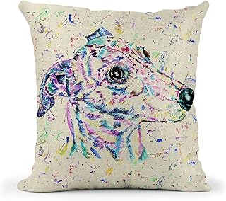 Vixar Greyhound Racing Dog Pet Watercolour Rainbow Art Linnen Cushion With filling or cover only, 40x40cm, gift, christma...