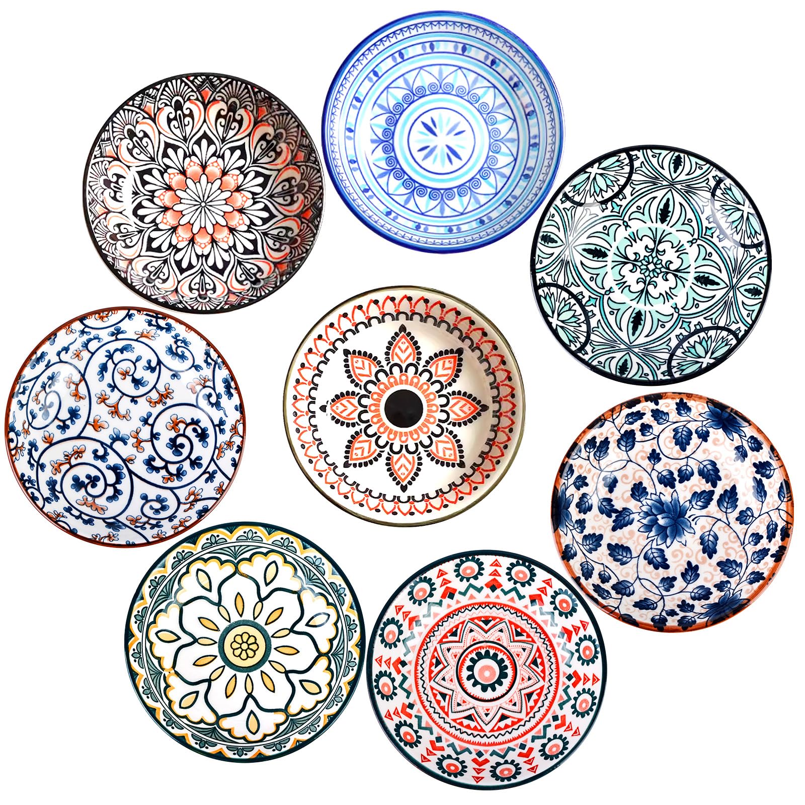 PORFOYO Set di 8 ciotole in ceramica per salse e spezie, resistenti al calore, perfette per snack, dessert e contorni (Ø 10 cm, colorati)