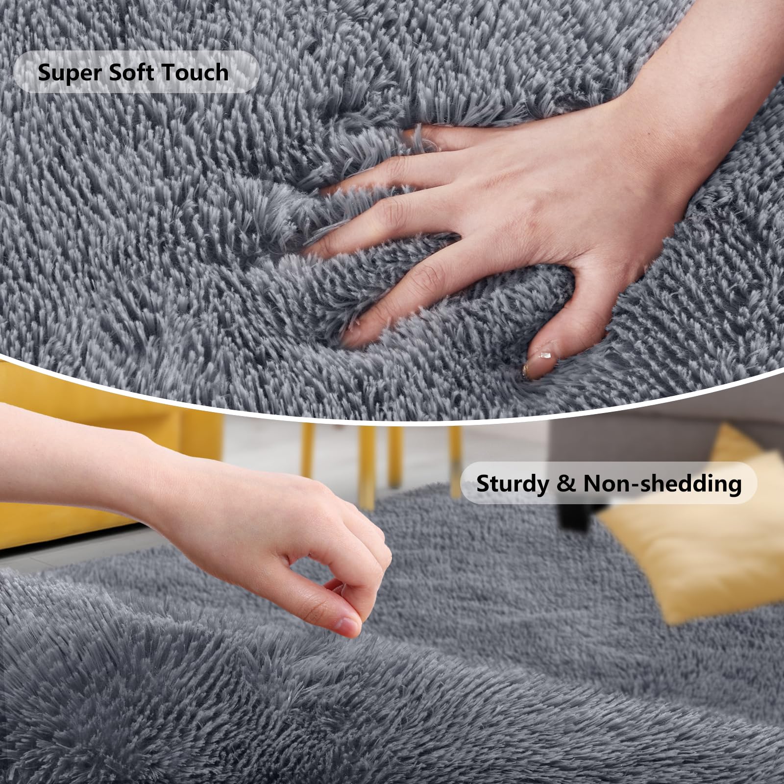 SOANNY Living Room Area Rug, Grey Small Soft Fluffy Shaggy Solid Carpet for Bedroom Dorm Bedside Lounge Office Non-Slip - Image 3