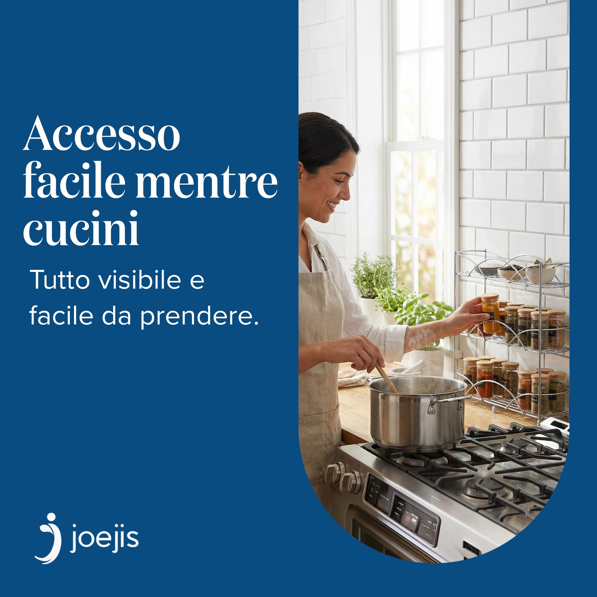 joeji's Kitchen Portaspezie a 3 Livelli - Portaspezie Da Appoggio Salvaspazio - Adattarsi a Vasetti Di Diverse Dimensioni - Adatto Per 18 Barattoli Di Spezie - Argento