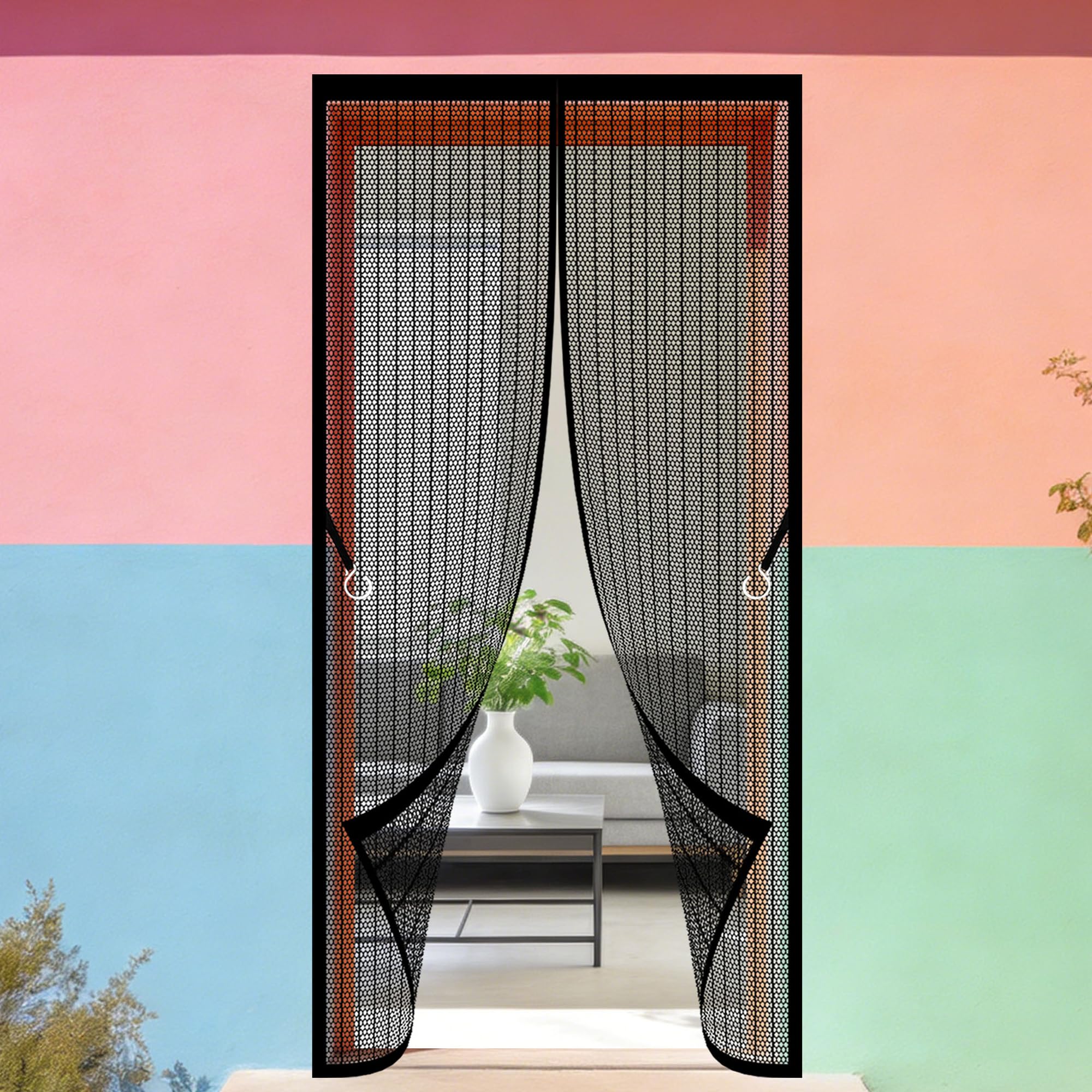 Pshcee Black Magnetic Door Screen 127 X 248 Cm No Tools Installation Anti Mosquito Mesh Curtain With Powerful Magnets Keep Fresh Air In Bugs Out For Living Room, Bedroom, Patio,