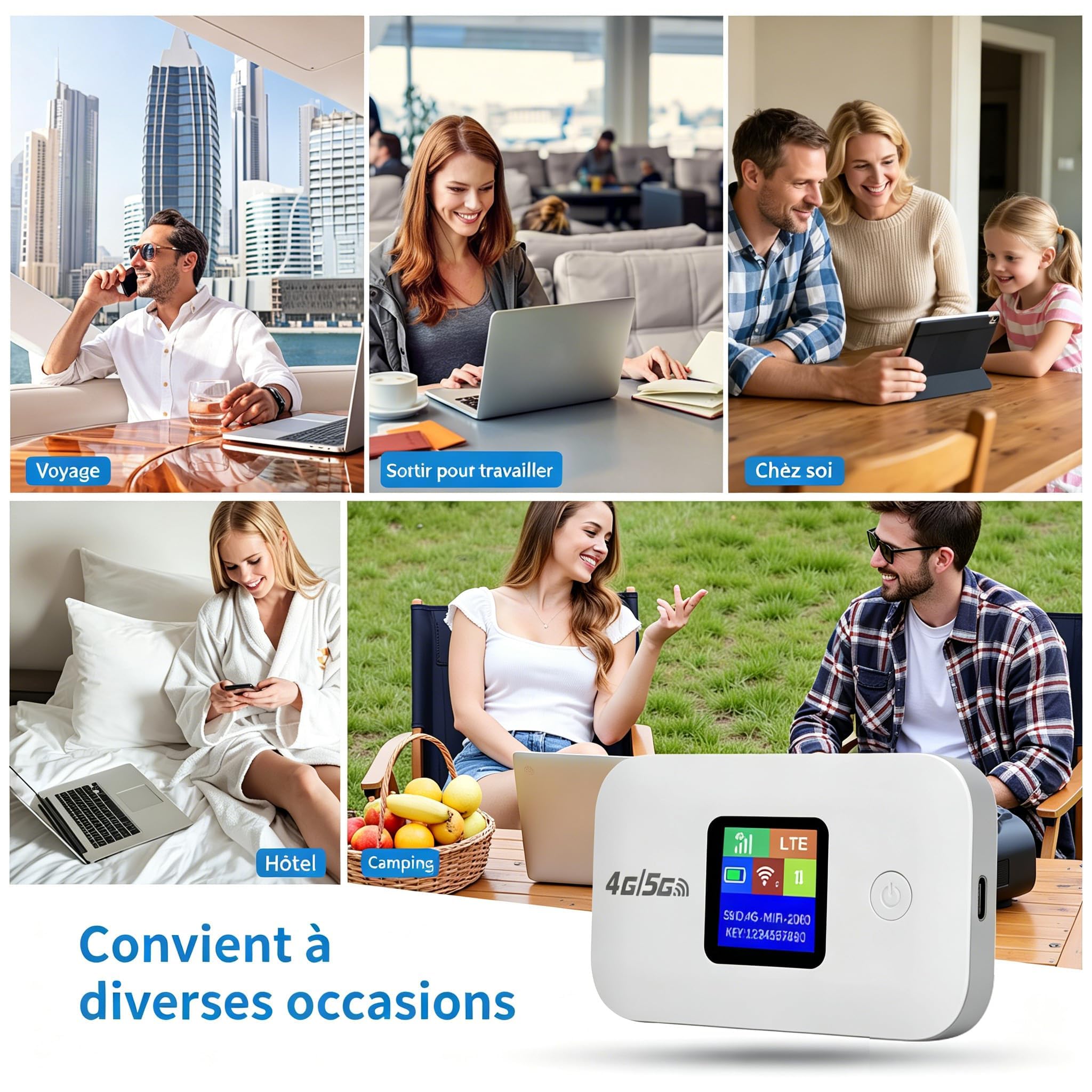 Routeur 5G/4G Portable WiFi 6 avec Slot SIM –Modem Carte SIM,Mobile Haut Débit 5G/4G+, Jusqu’à 20 Appareils Connectés, Batterie 3000mAh (14h Autonomie),pour Voyage