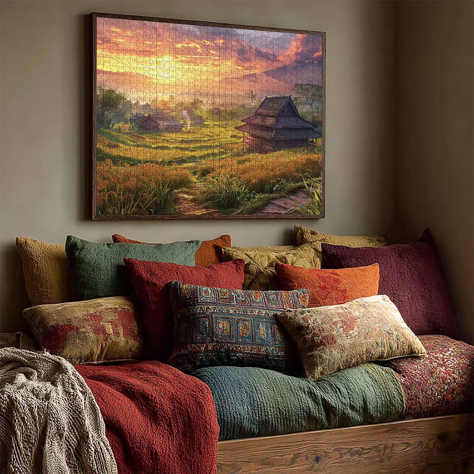 Maison Puzzle 2000 pièces Adultes, Puzzle Bois 99x70cm, Adultes Jeu éducatif Défi énigme avec Une Boîte d'emballage Exquise, Jeu Relaxant Détente Collection, Cadeau Fille, Decoration, (Champ) 9-8999