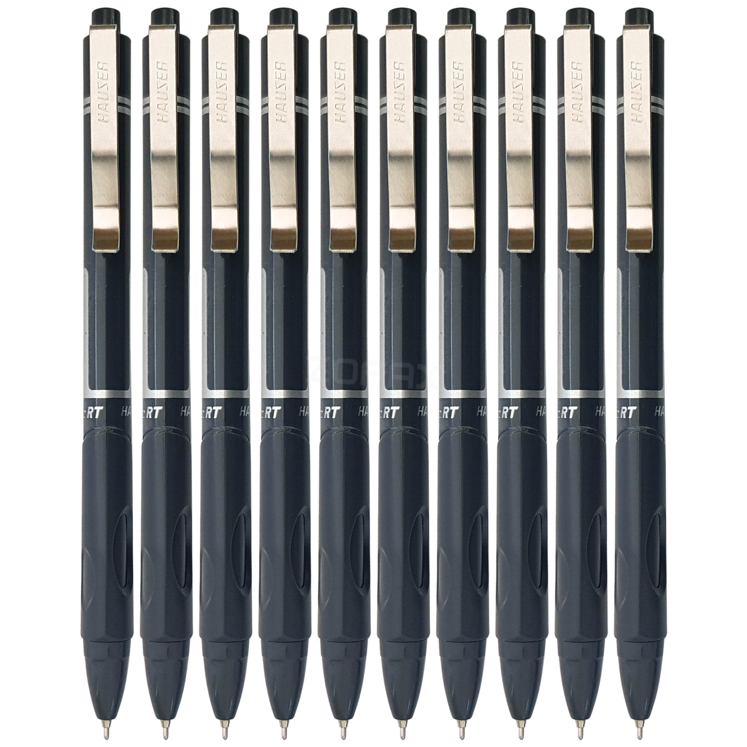 Hauser Sonic-RT Retractable Ballpoint Pens, BLACK, Pack of 10, Fine Point (0.7mm), Trio Grip Ball Pens, School Home Office Use, ZOFAX Black Ball Pen