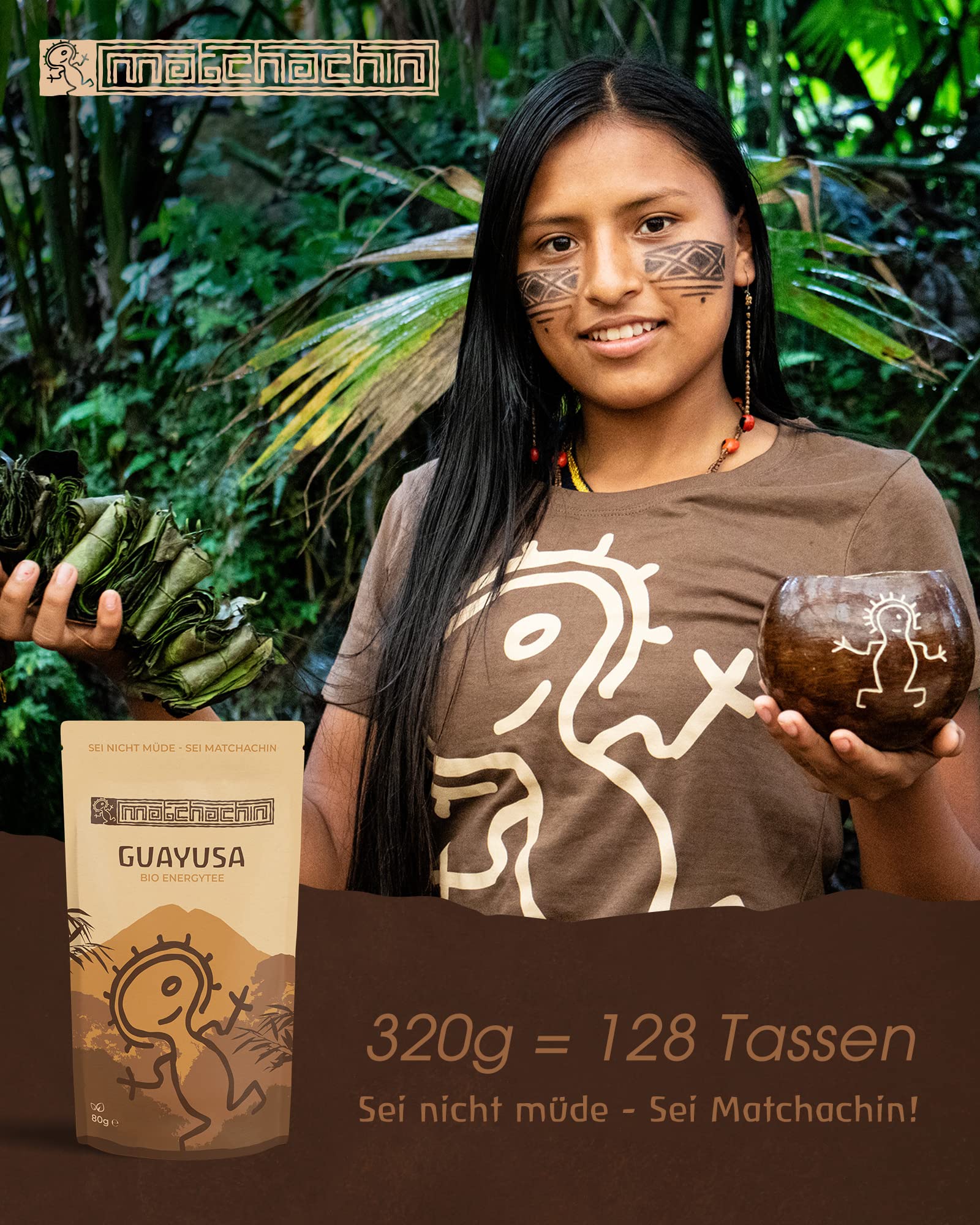 320 g BIGPACK Guayusa Energytee Bio firmy Matchachin – oryginał, z dużą ilością kofeiny z lasu deszczowego Amazonii