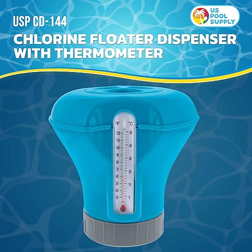 Miniatura 2 de U.S. Pool Supply Dispensador flotante de cloro para piscina con termómetro, clorador flotante de 8 pulgadas de diámetro, gran capacidad para