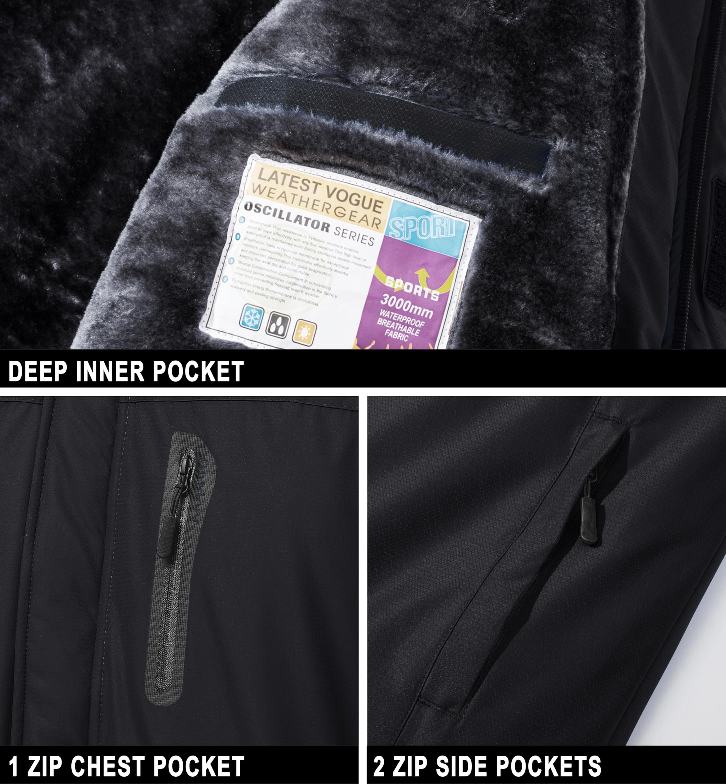 MAGCOMSEN Chaqueta de esquí impermeable Parka cortaviento con capucha