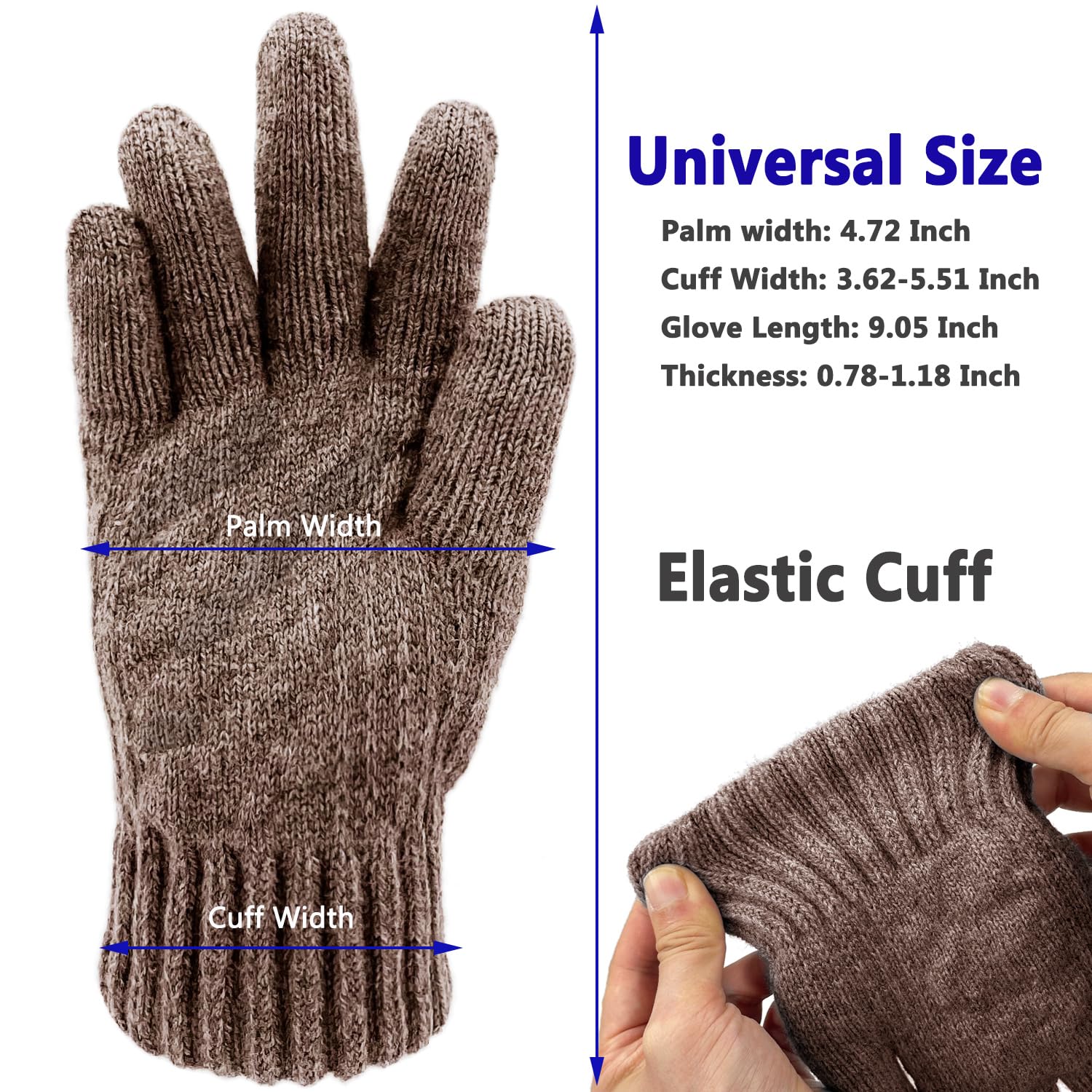Beurlike Guantes de invierno de lana para hombres y mujeres, con forro polar, para pantalla táctil, cálidos, térmicos, para nieve, guantes de punto trenzado para clima frío, regalo
