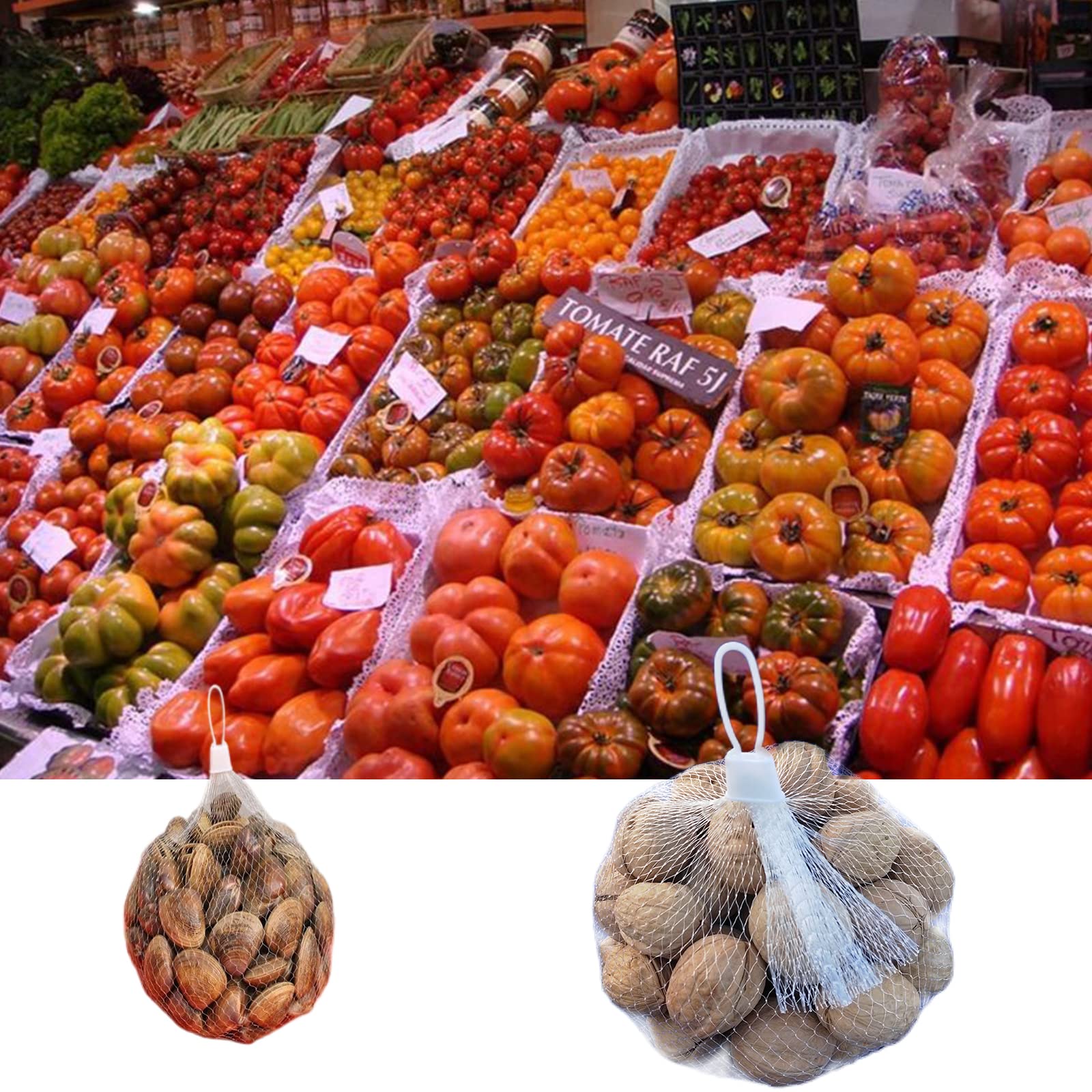 Sac en Filet Réutilisable 100 Pièces, Sac de Filet D'Œufs pour Fruits Noix Épicerie Légumes Stockage Shopping (Blanc)