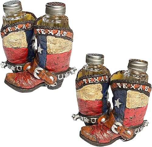 Miniatura 3 de Urbalabs - Botas de cerámica con bandera de Texas, salero y pimentero occidental, carrito, granja, mesa de comedor, cocina, decoración de encimera,