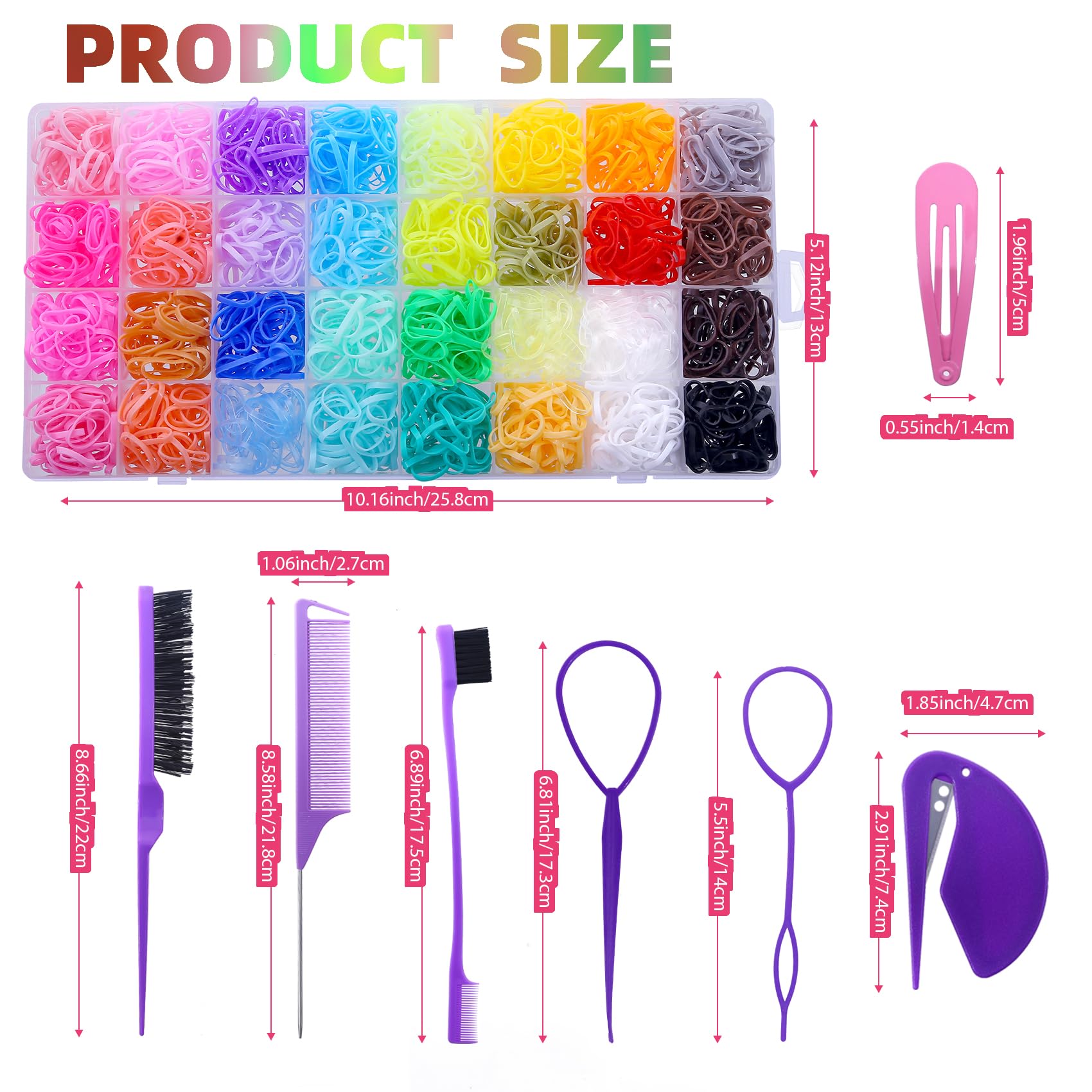 32 Colors Small Hair Rubber Bands with 16 Hair Styling Tools - Image 2