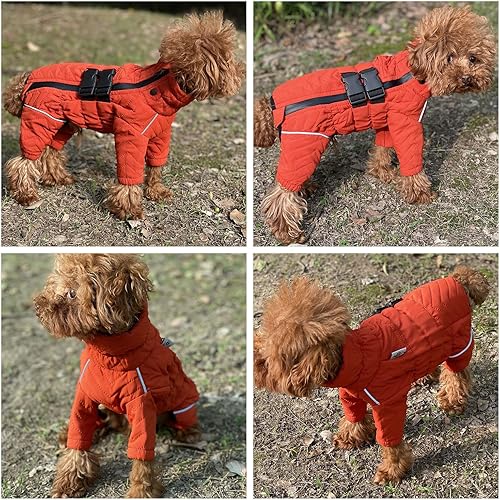 Miniatura 7 de Abrigo cálido para perro, chaleco de doble capa para perro, 4 patas cubiertas, resistente al viento, impermeable, reflectante, chaleco cálido para