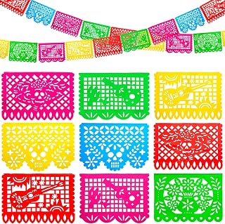 FUTUREPLUSX Day of The Dead Decorations, 18 Feet Plastic Papel Picado Banner Dia De Muertos Wall Decor Mexican Fiesta Garland Party Favors
