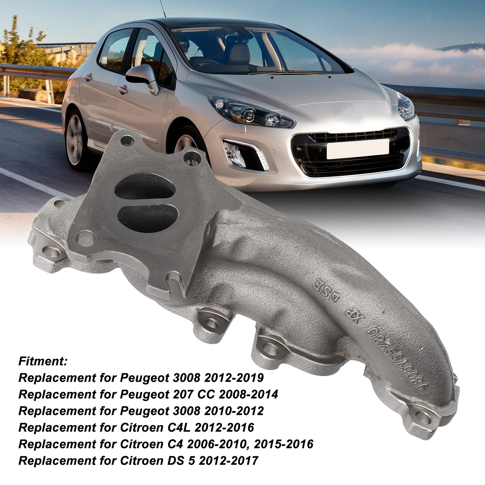 Colector de Gases de Escape, Colector de Escape del Motor V759703180 Reemplazo del Colector de Gases de Metal para 3008 207 308 SW RCZ
