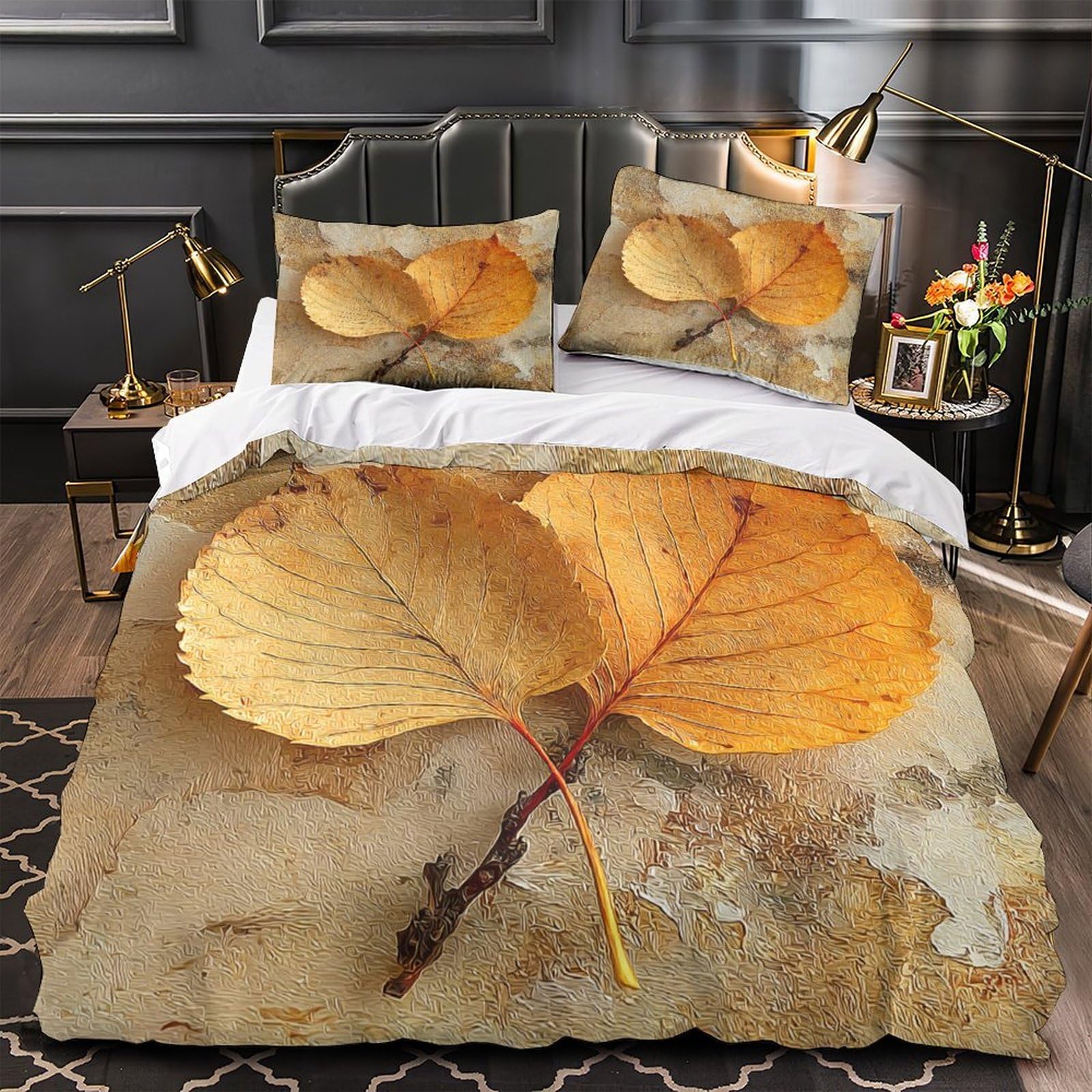 Housse de couette feuilles d'automne imprimé 3D de qualité supérieure ultra douce King