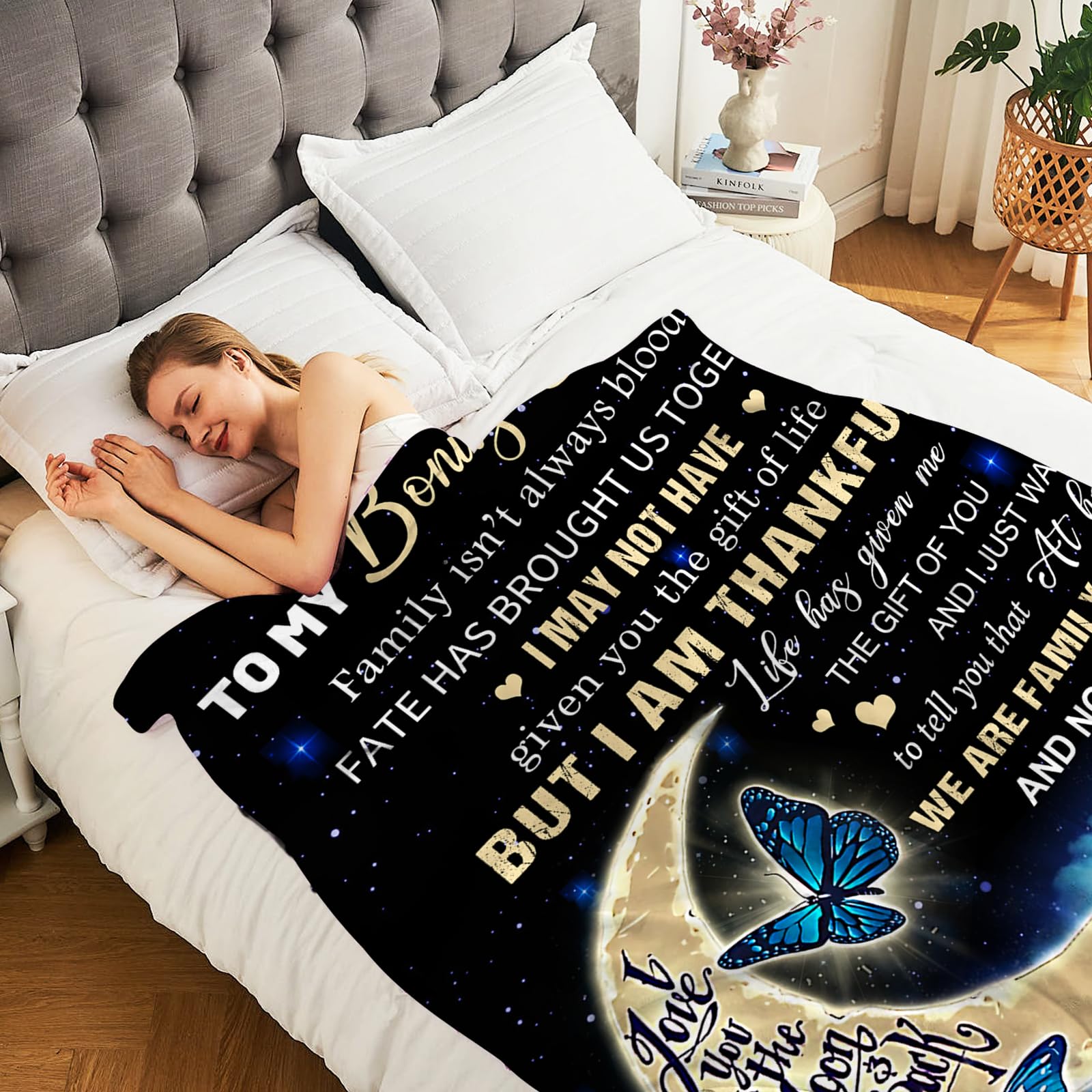 Bonus Daughter Gifts, Step Daughter Gifts from Stepmom Stepdad, Birthday Graduation Wedding Gifts for Bonus Daughters, Gift for Step Daughter, to My Bonus Daughter Throw Blanket 60"x50"