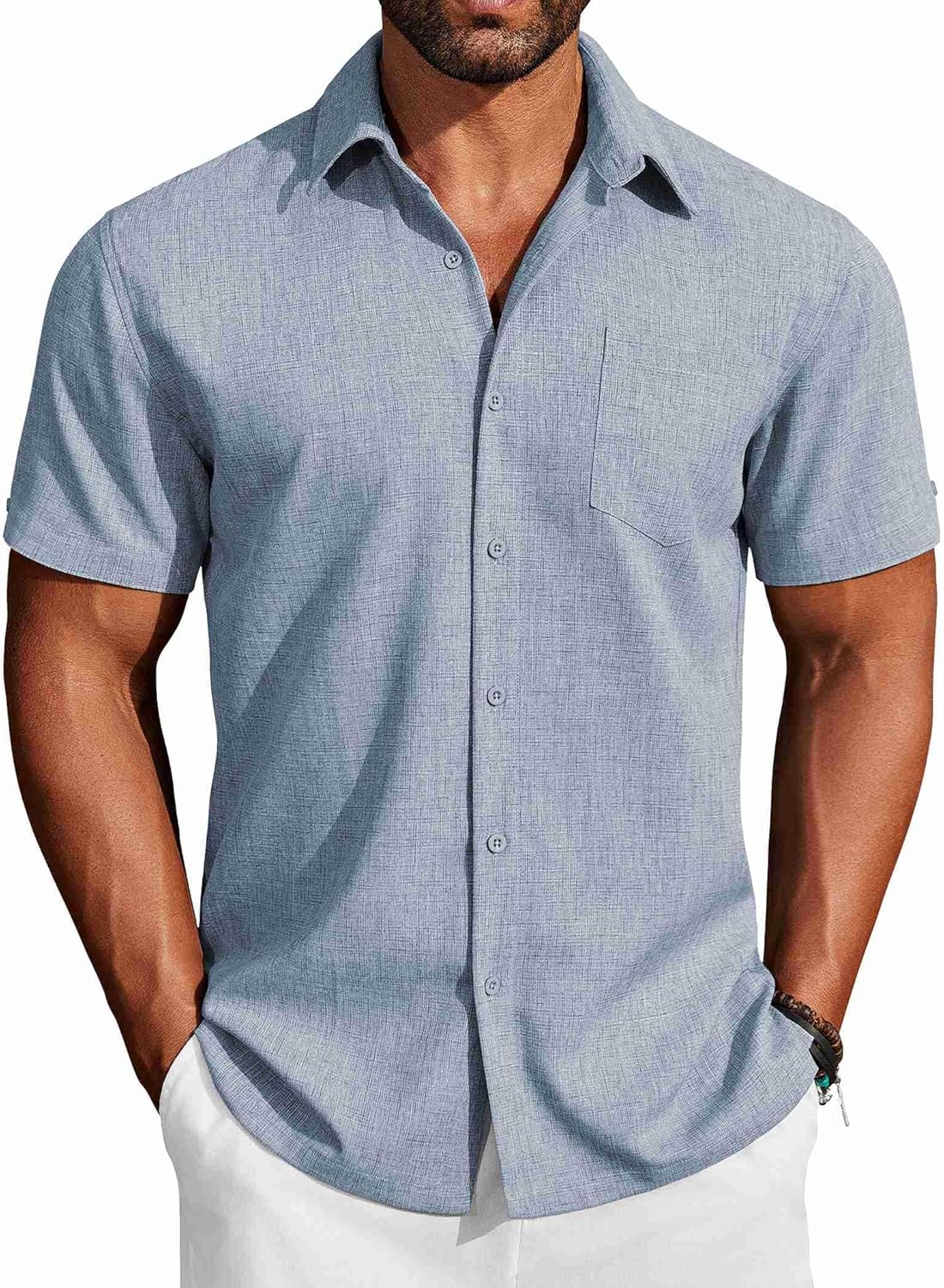 COOFANDY Men's Button Down Shirts Short Sleeve Casual Shirts Summer Beach Linen Shirts with Pocket