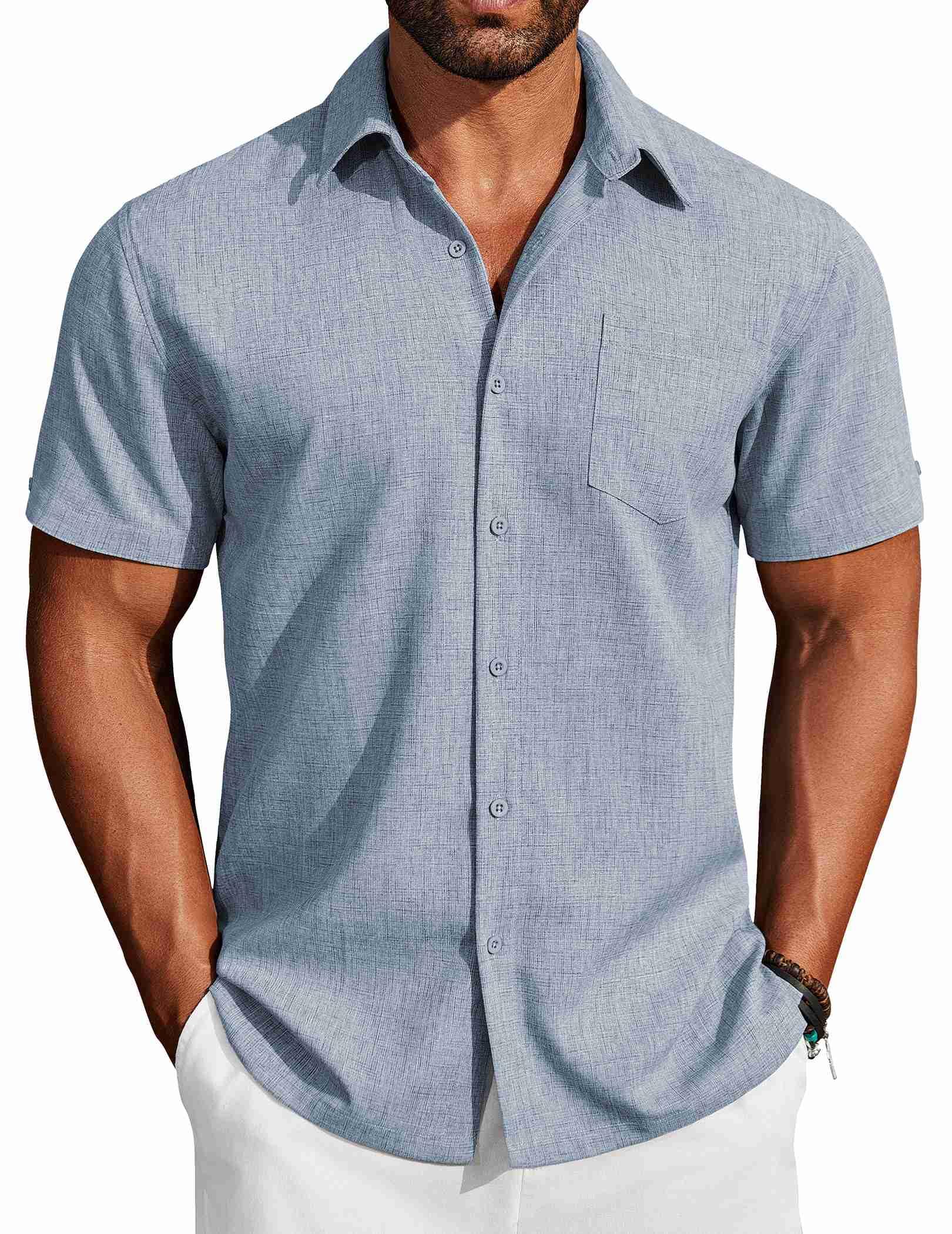 COOFANDY Men's Button Down Shirts Short Sleeve Casual Shirts Summer Beach Linen Shirts with Pocket