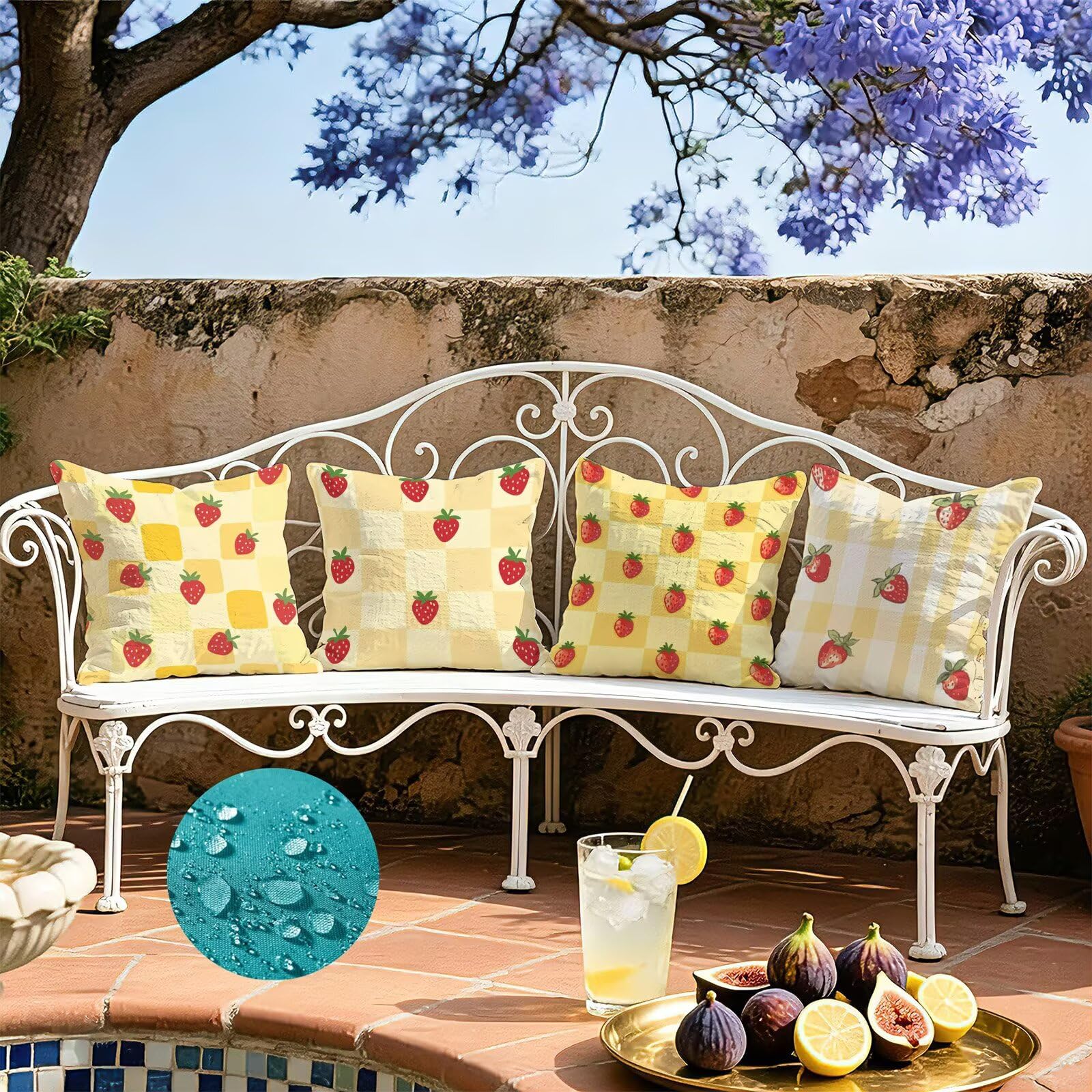 Coussin Exterieur Impermeable Jaune, Taie Oreiller 45x45 Set de 4, Cod-3445