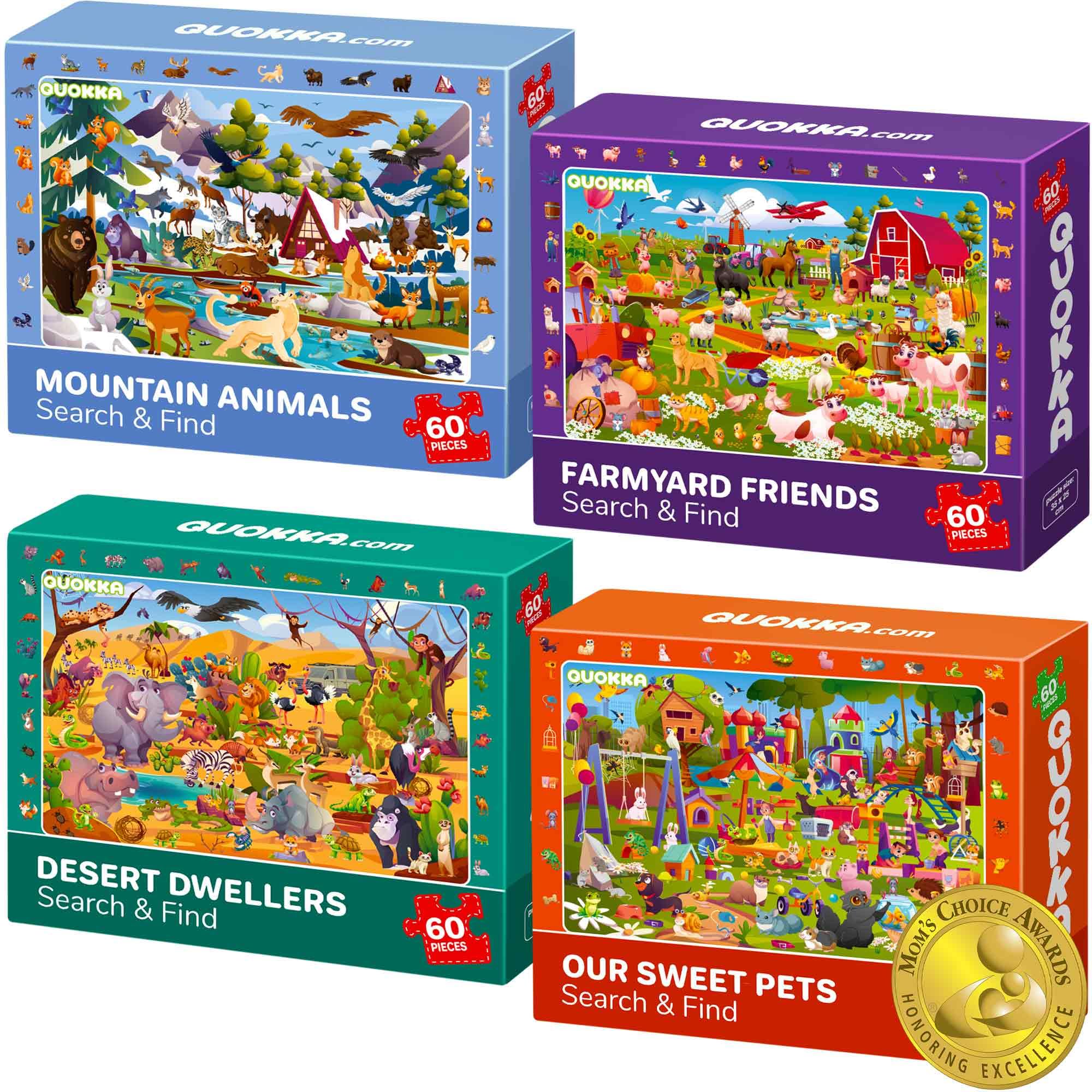 QUOKKA Jigsaw Puzzles For 3 4 Year Olds, 4x60 Jigsaws for Children Age 5 6, Search & Find Kids Puzzles For Learning Desert