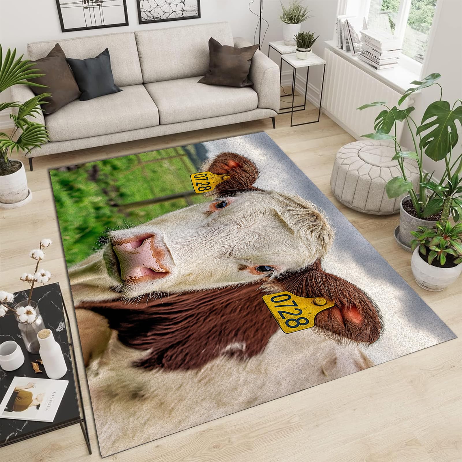 Tapis de salon vache 140x200cm lavable et antidérapant