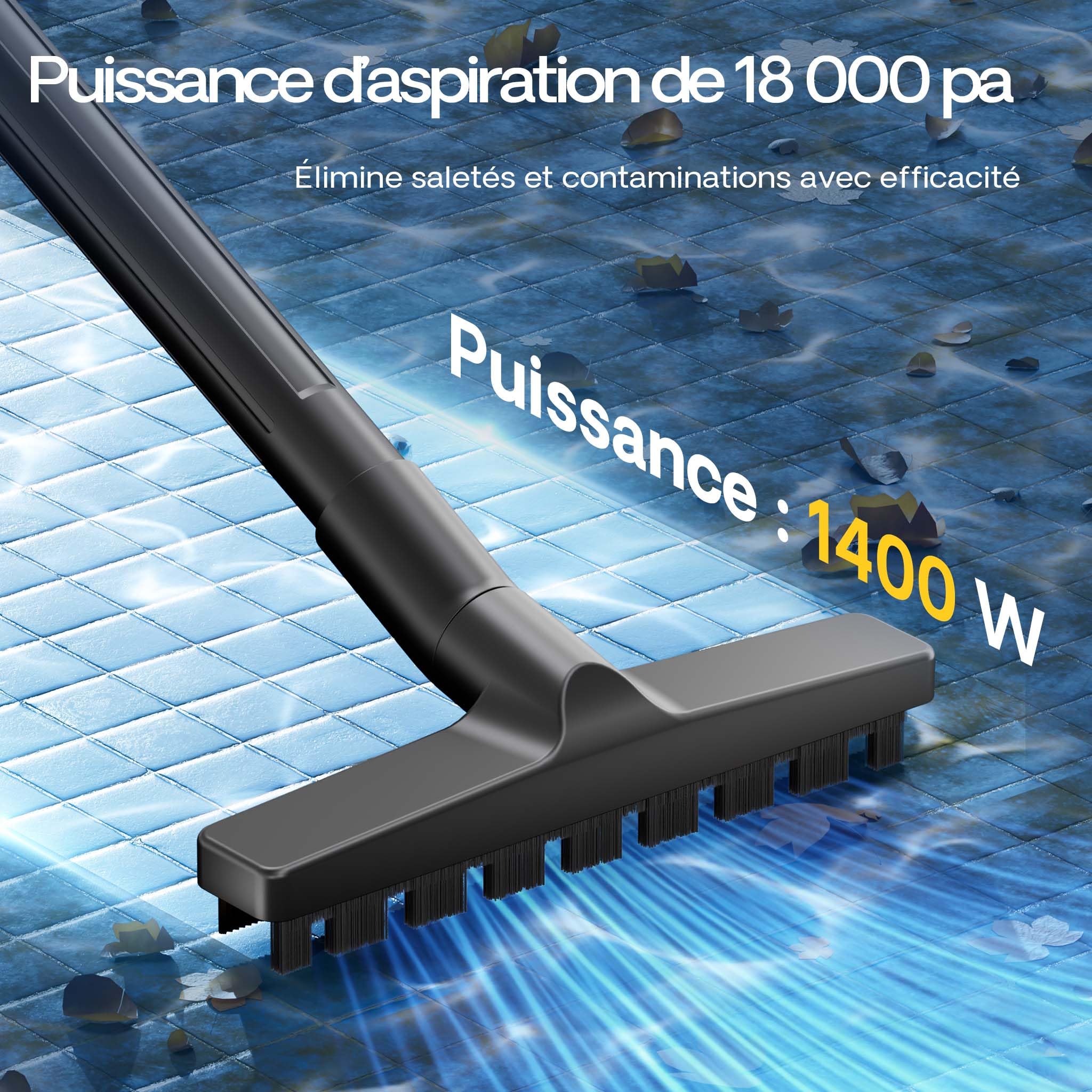 Wiltec Aspirateur Eau et Poussière de Bassin 1400 W 360 x 360 x 580 mm Humide et Sec avec Vidange Automatique