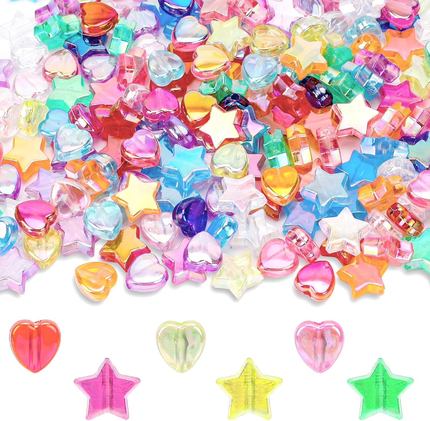 200Pcs Acrylic Star and Heart Shape Beads,Acrylic Beads