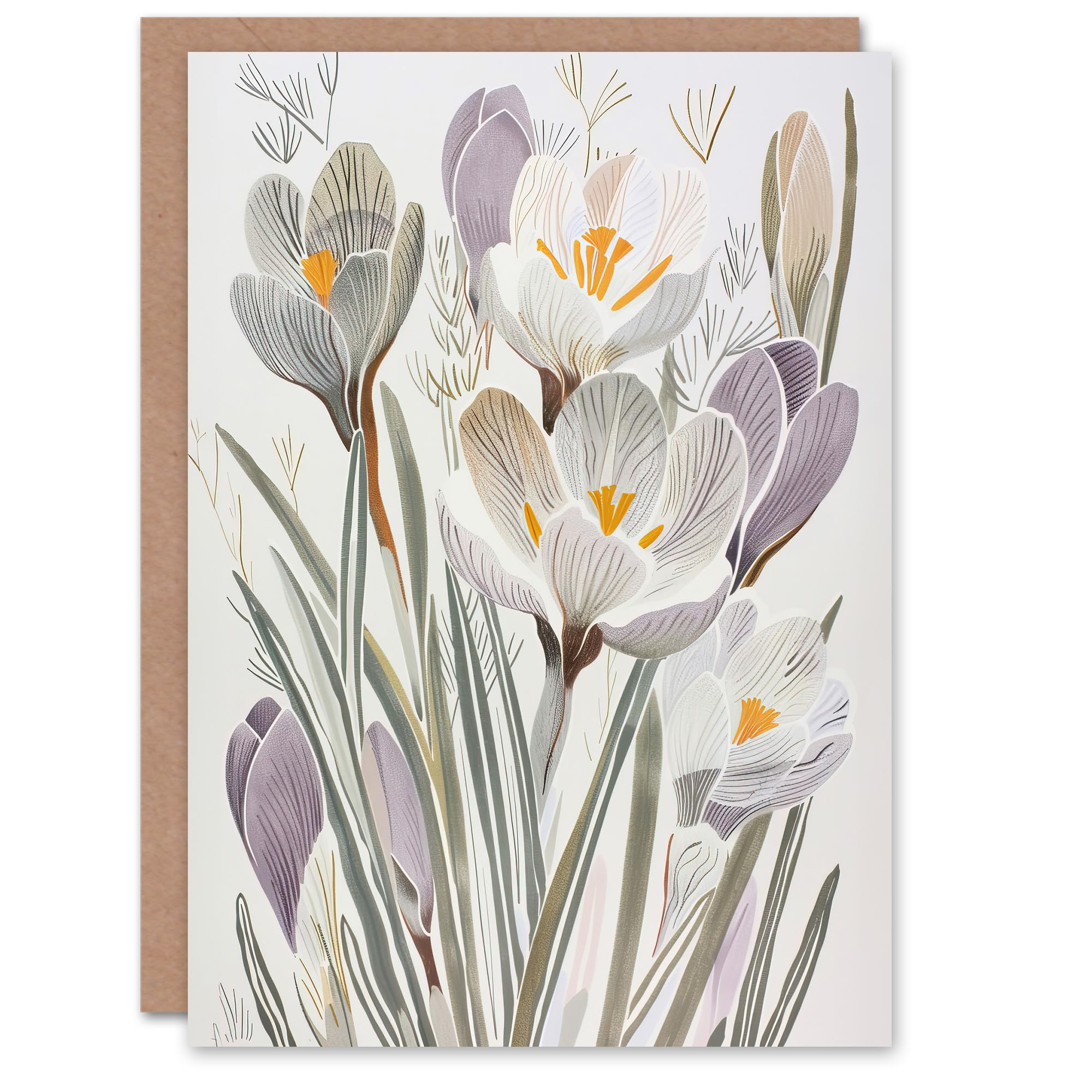 Artery8 Greeting Card Crocus Flowers in Bloom Artwork Pastel Bouquet For Her Woman Birthday Card