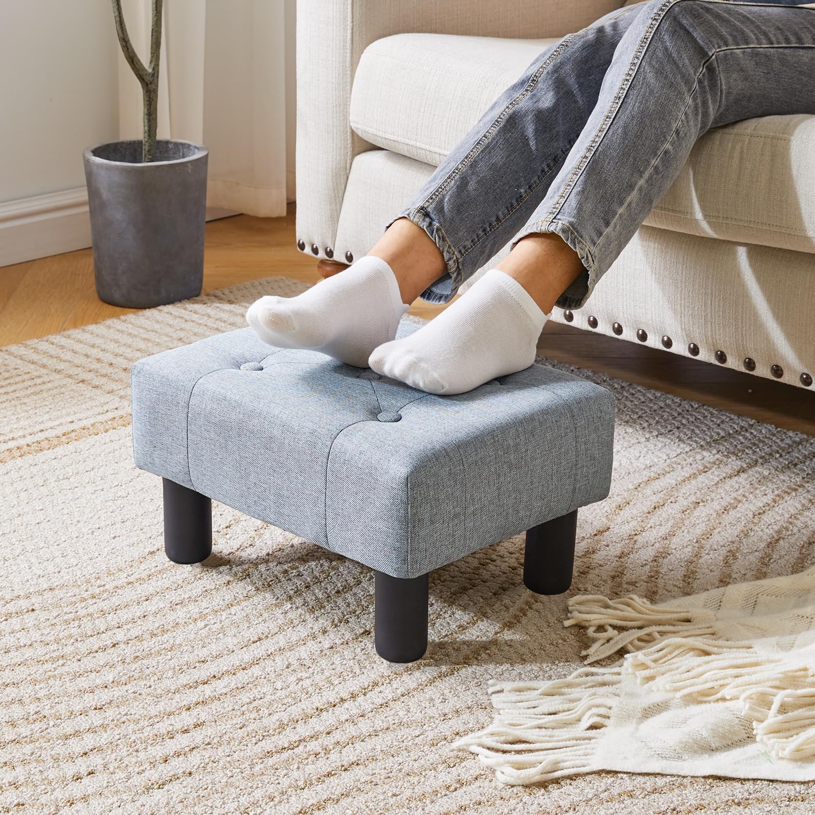 YMYNY Poggiapiedi Ottomano, Sgabello Rettangolare Con Gambe In legno Per Sedia, Soggiorno, Divano, Ingresso, Camera Da Letto 40 × 30.5 × 22.5CM Blu Grigio HBD039L
