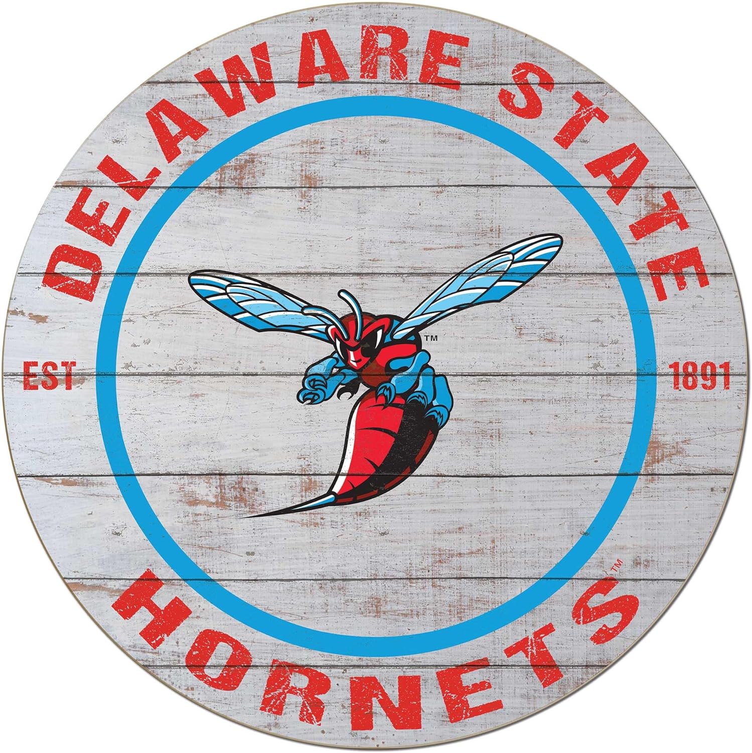 KH Sports Fan Delaware State Hornets Weathered Circle Sign, 20x20 Inches, Hornets Decor for Dorm Room, Fan Cave, Living Room; Display Your Team Spirit with This Delaware State Hornets Wall Art