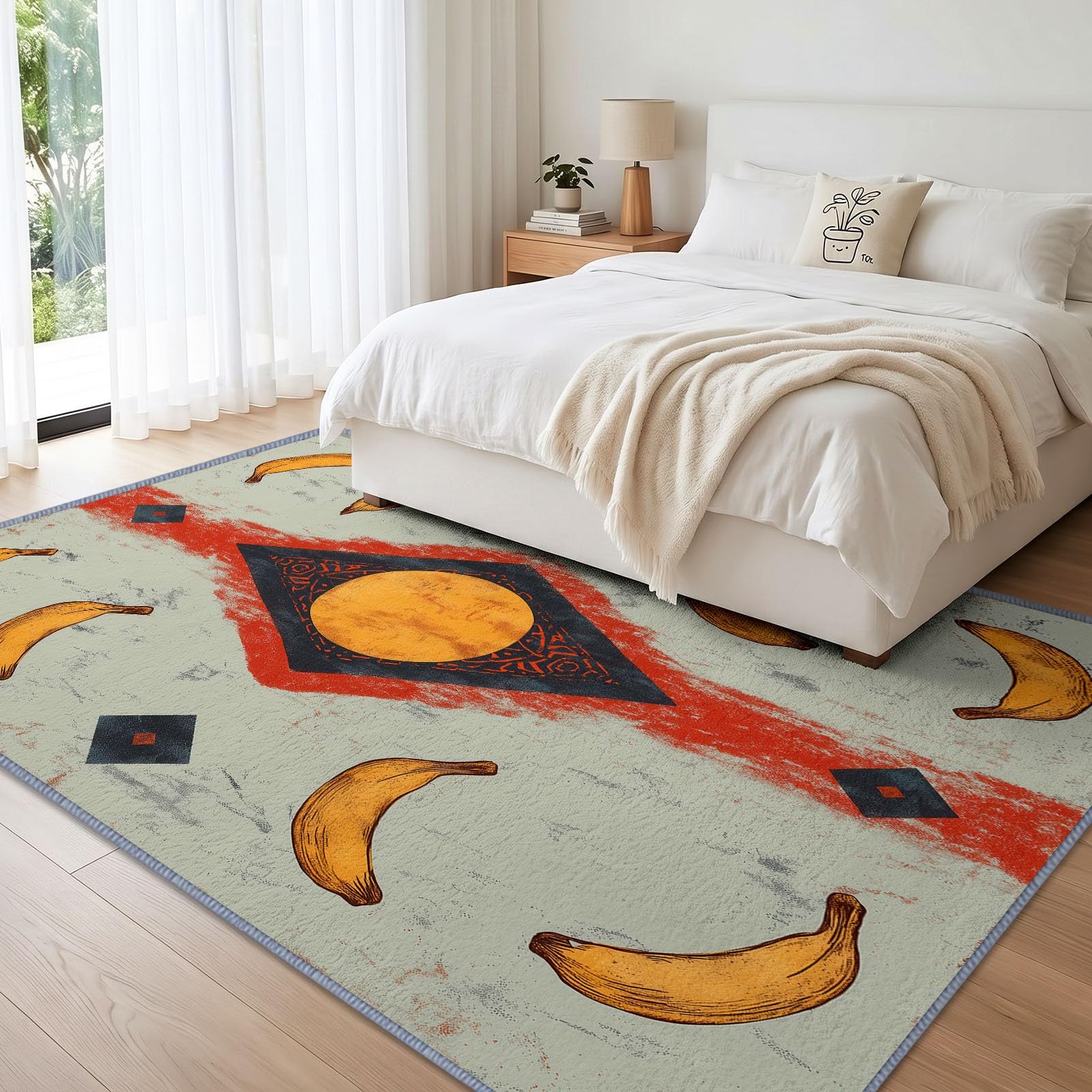 Générique Bananes Soleil Tapis Salon 120x176 cm, Lavable en Machine AntidéRapant Poil Ras Minimaliste Industriel Moderne Vieilli Tapis, pour Chambre Salle a Manger Descente de Lit Bureau Cuisine