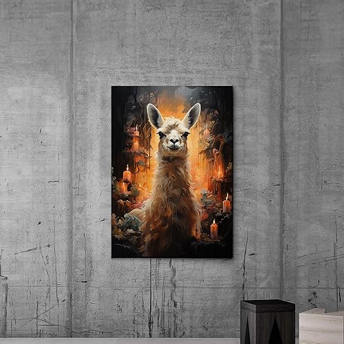 Alpaca Llama Animal Print Portrait Framed Canvas Wall Art