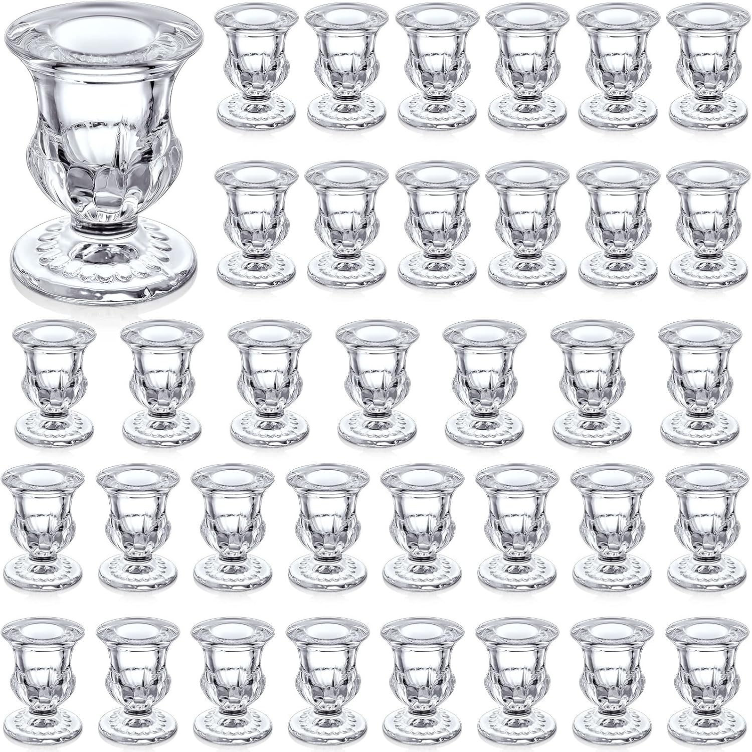 Foaincore 36 Pcs Taper Candle Holders Bulk 2.5 Inch Candlestick Holder Candle Holder Small Candlestick Holder Thicker Glass Candle Sticks Set for Wedding Christmas Party Table Centerpiece(Clear)