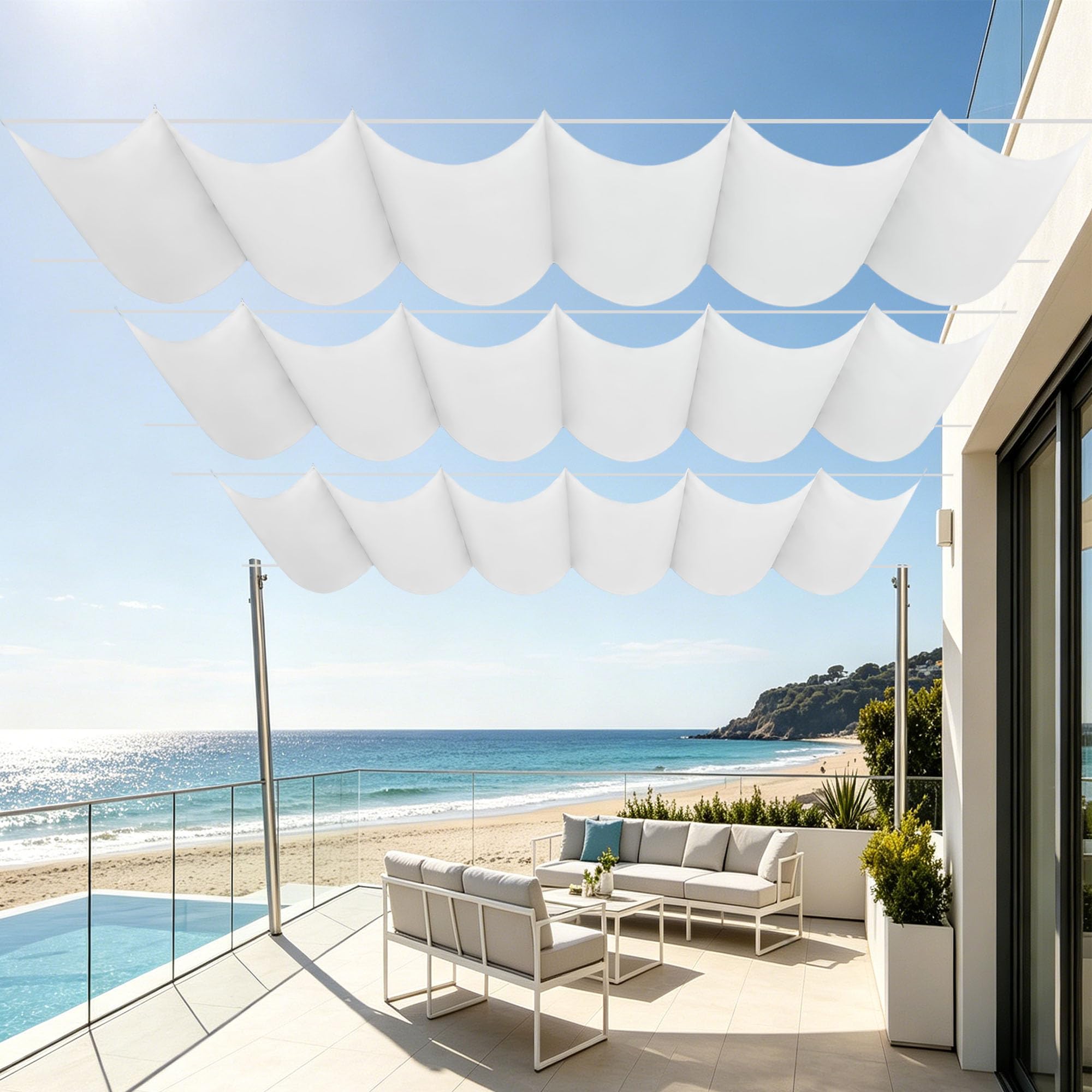Voile d'ombrage rétractable 600x480 étanche pour grand patio extérieur